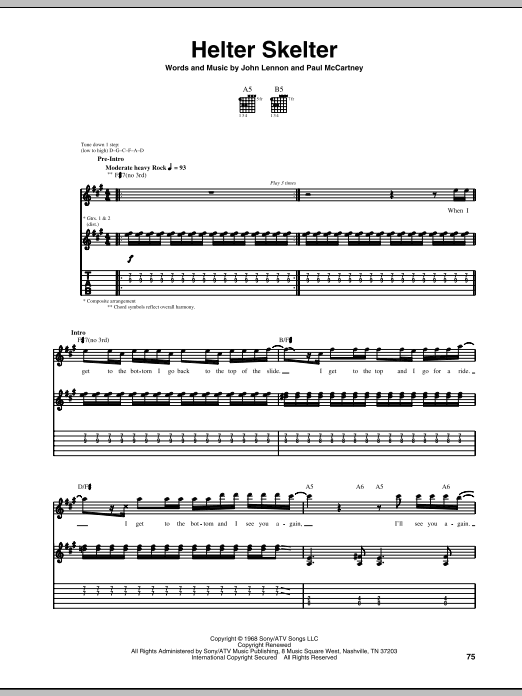 Motley Crue Helter Skelter sheet music notes and chords arranged for Guitar Tab