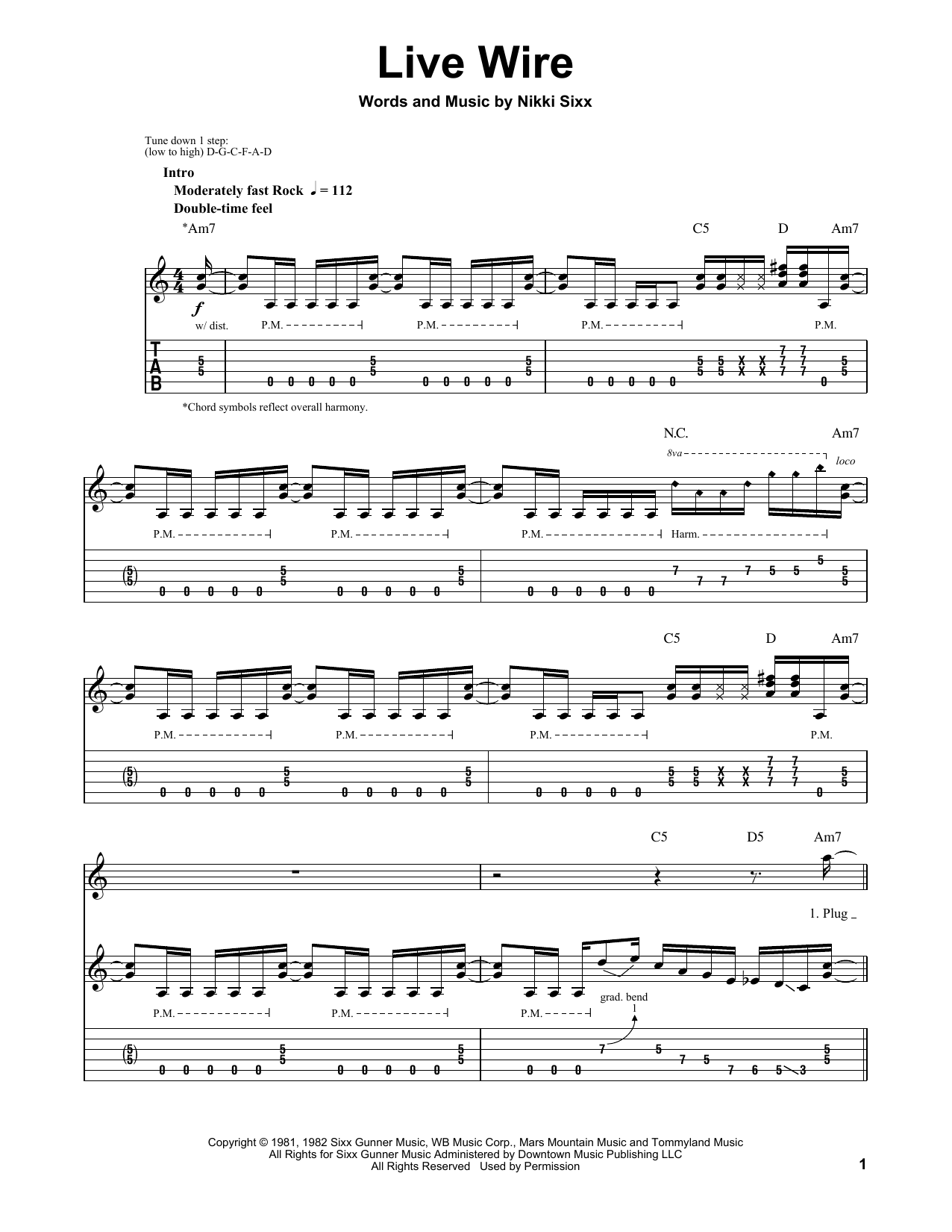 Motley Crue Live Wire sheet music notes and chords arranged for Drums Transcription