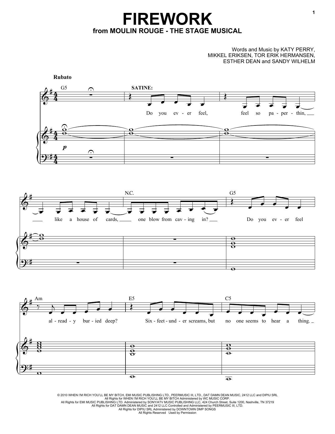 Moulin Rouge! The Musical Cast Firework (from Moulin Rouge! The Musical) sheet music notes and chords arranged for Piano & Vocal