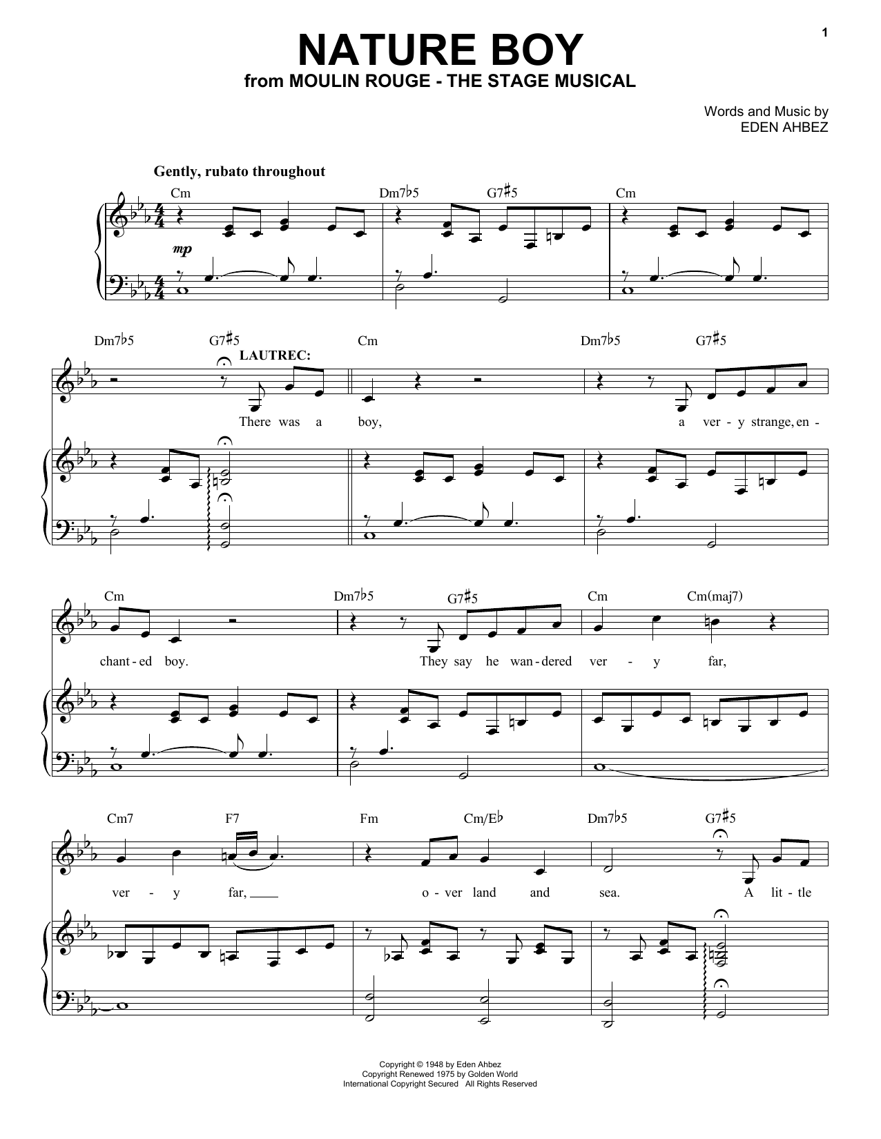 Moulin Rouge! The Musical Cast Nature Boy (from Moulin Rouge! The Musical) sheet music notes and chords arranged for Piano & Vocal