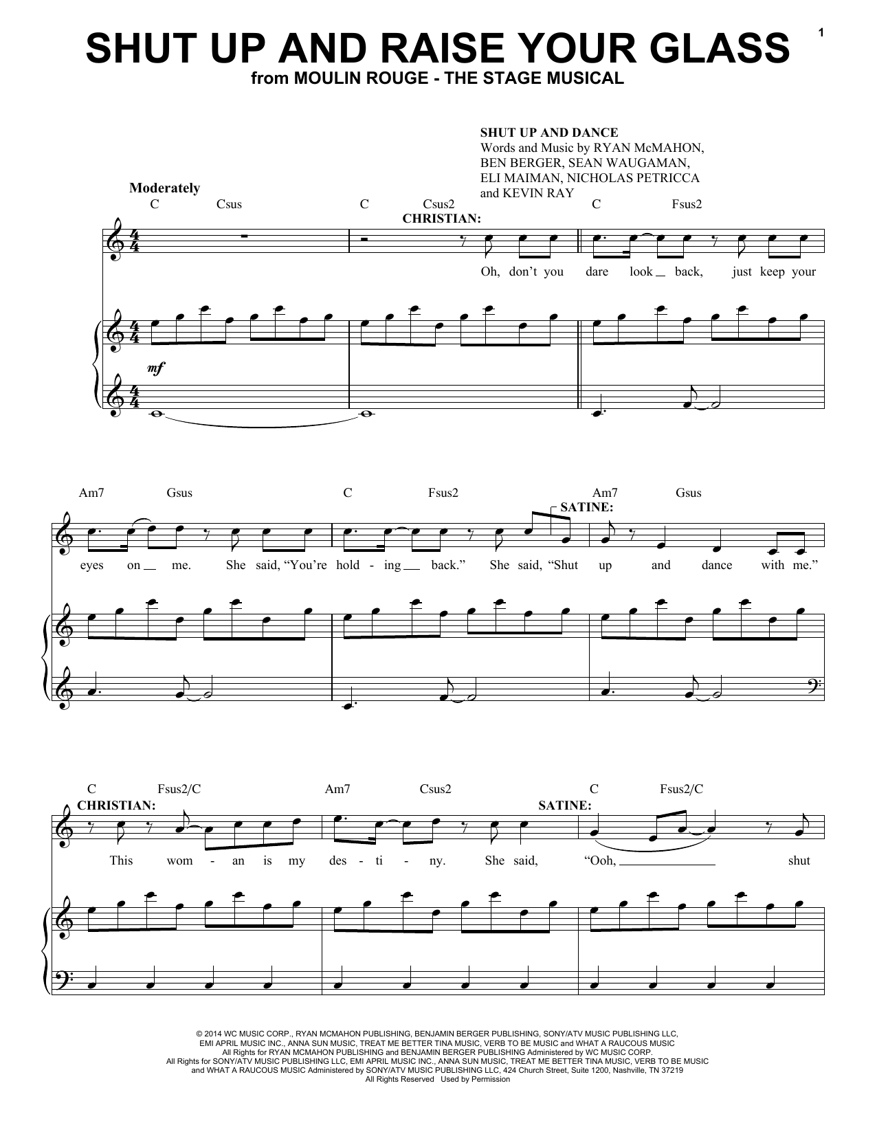 Moulin Rouge! The Musical Cast Shut Up And Raise Your Glass (from Moulin Rouge! The Musical) sheet music notes and chords arranged for Piano & Vocal