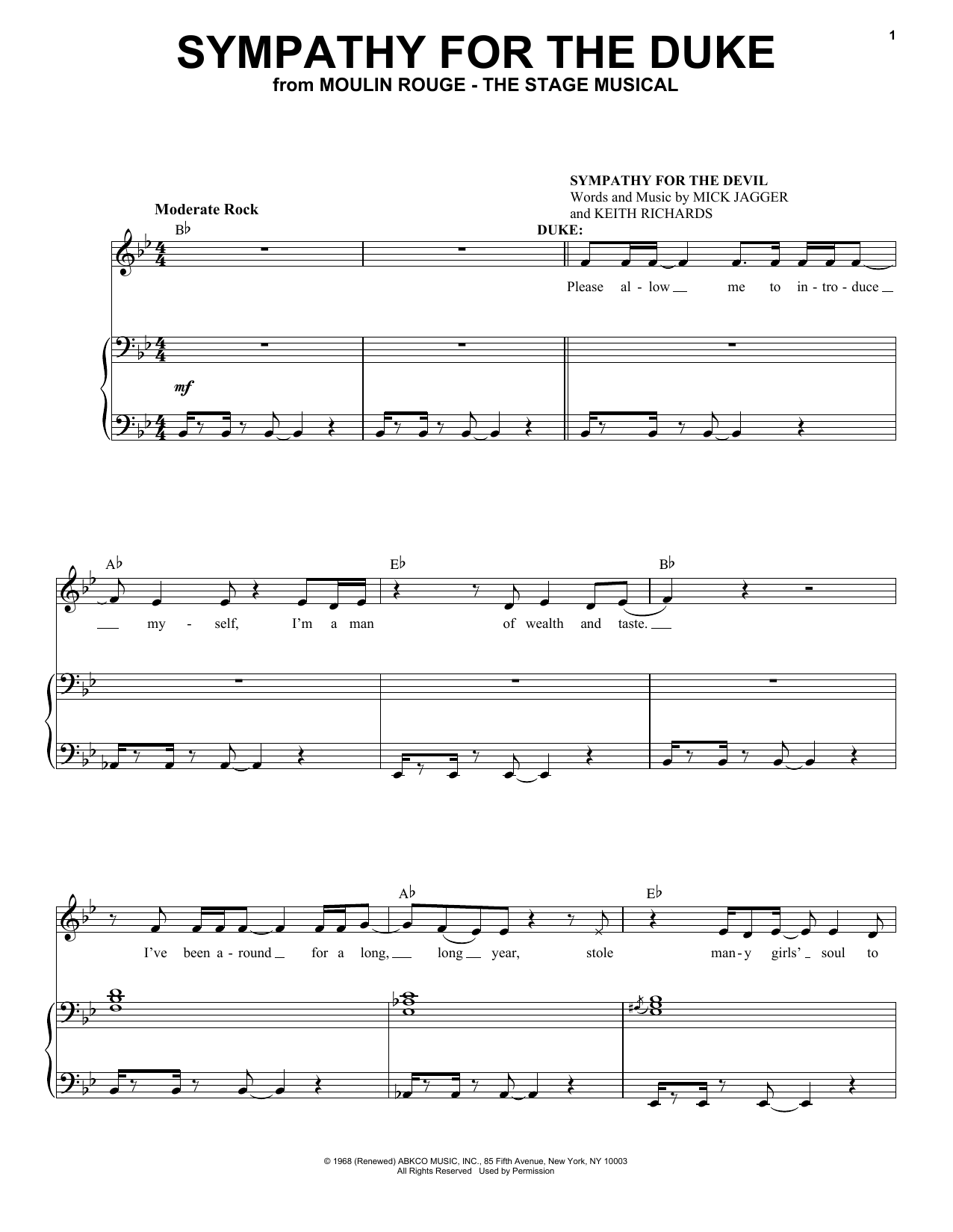 Moulin Rouge! The Musical Cast Sympathy For The Duke (from Moulin Rouge! The Musical) sheet music notes and chords arranged for Piano & Vocal