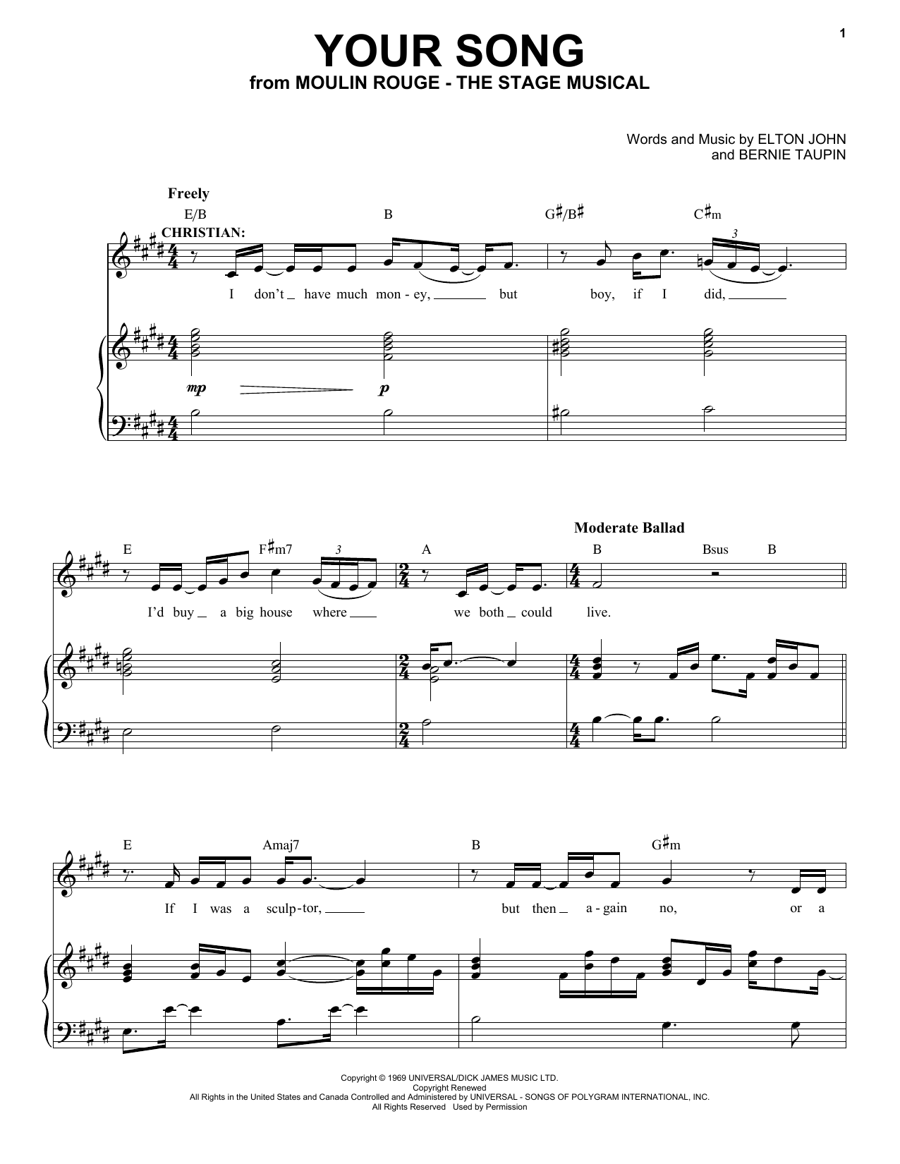 Moulin Rouge! The Musical Cast Your Song (from Moulin Rouge! The Musical) sheet music notes and chords arranged for Piano & Vocal