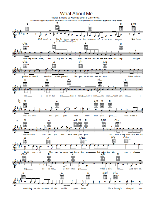 Moving Pictures What About Me sheet music notes and chords arranged for Lead Sheet / Fake Book
