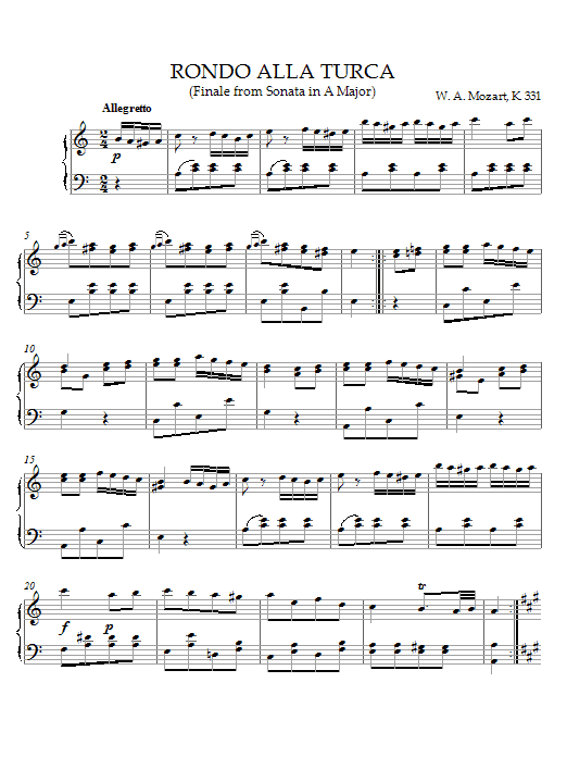 Mozart Rondo Alla Turca (Finale) sheet music notes and chords arranged for Piano Solo