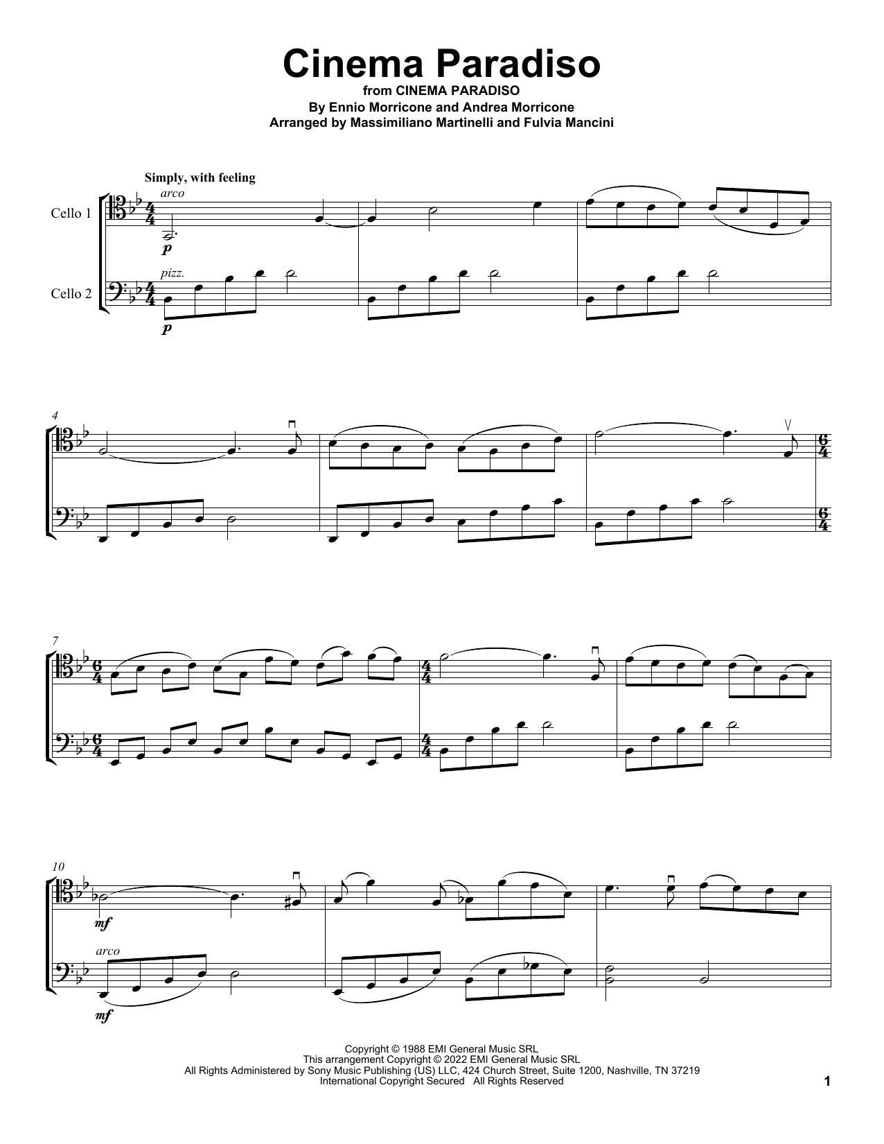 Mr & Mrs Cello Cinema Paradiso (from Cinema Paradiso) sheet music notes and chords arranged for Cello Duet