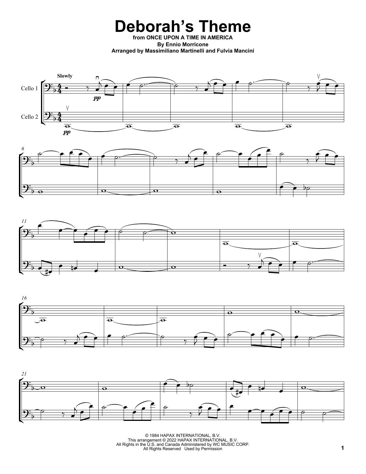 Mr & Mrs Cello Deborah's Theme (from Once Upon A Time In America) sheet music notes and chords arranged for Cello Duet