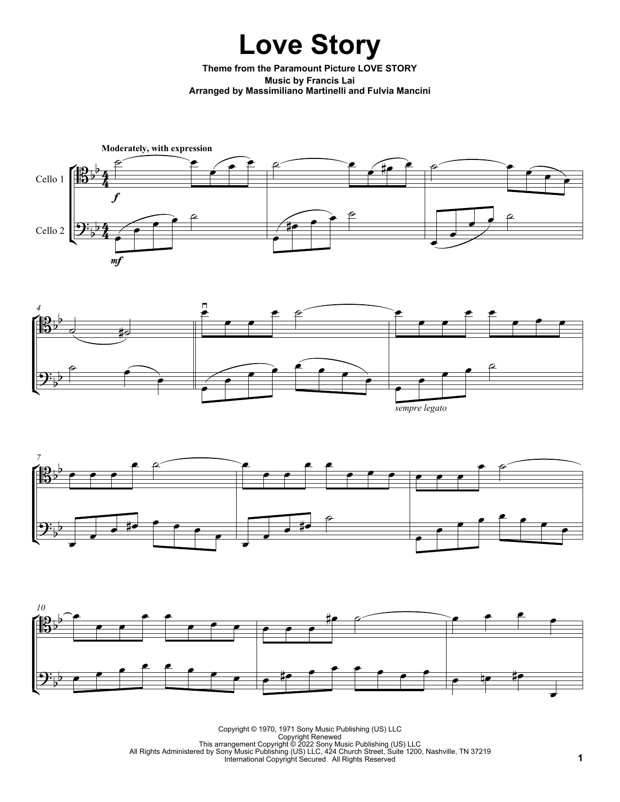 Mr & Mrs Cello Love Story (from Love Story) sheet music notes and chords arranged for Cello Duet