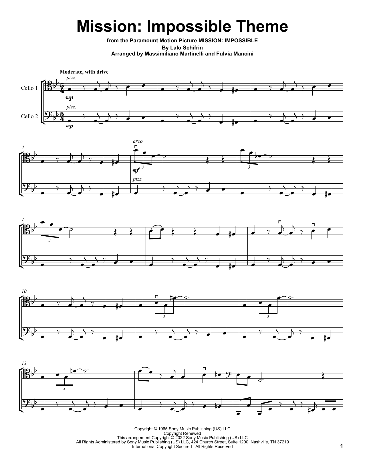 Mr & Mrs Cello Mission: Impossible Theme (from Mission: Impossible) sheet music notes and chords arranged for Cello Duet