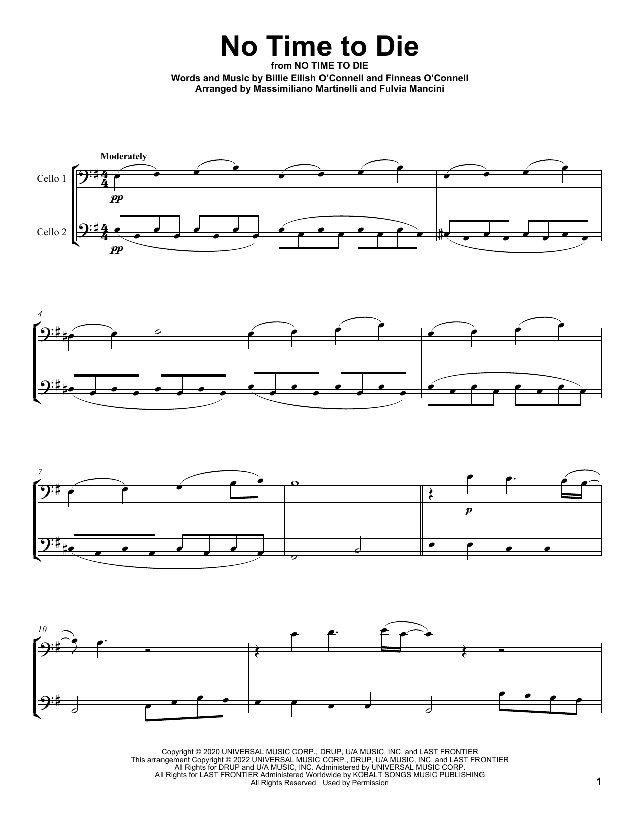 Mr & Mrs Cello No Time To Die (from No Time To Die) sheet music notes and chords arranged for Cello Duet