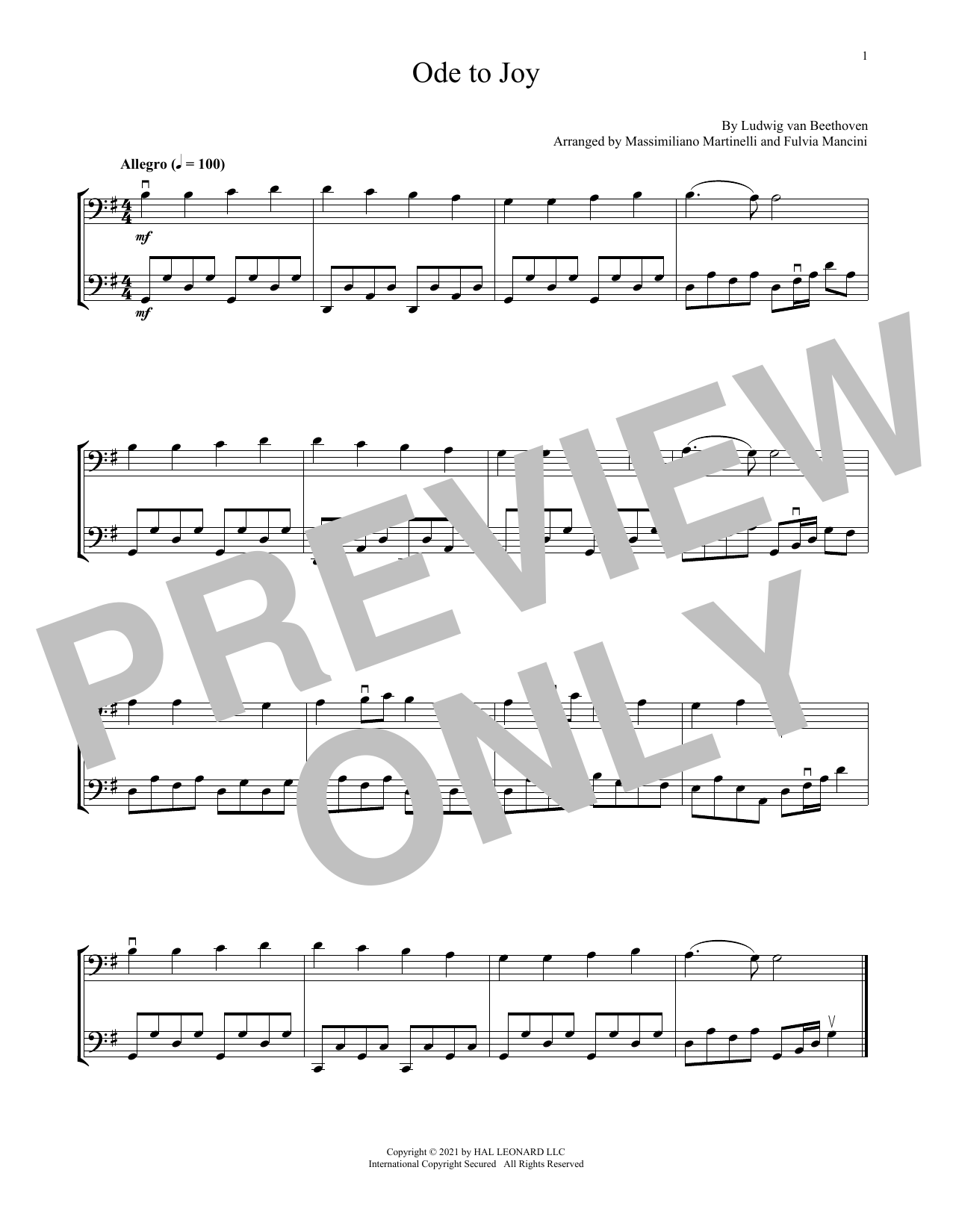 Mr & Mrs Cello Ode To Joy sheet music notes and chords arranged for Cello Duet