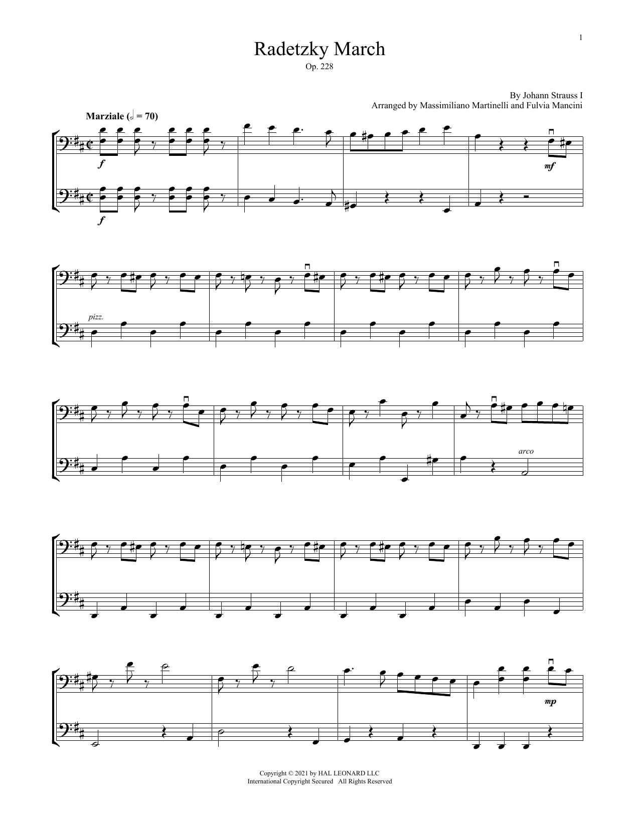 Mr & Mrs Cello Radetzky March (Op. 228) sheet music notes and chords arranged for Cello Duet