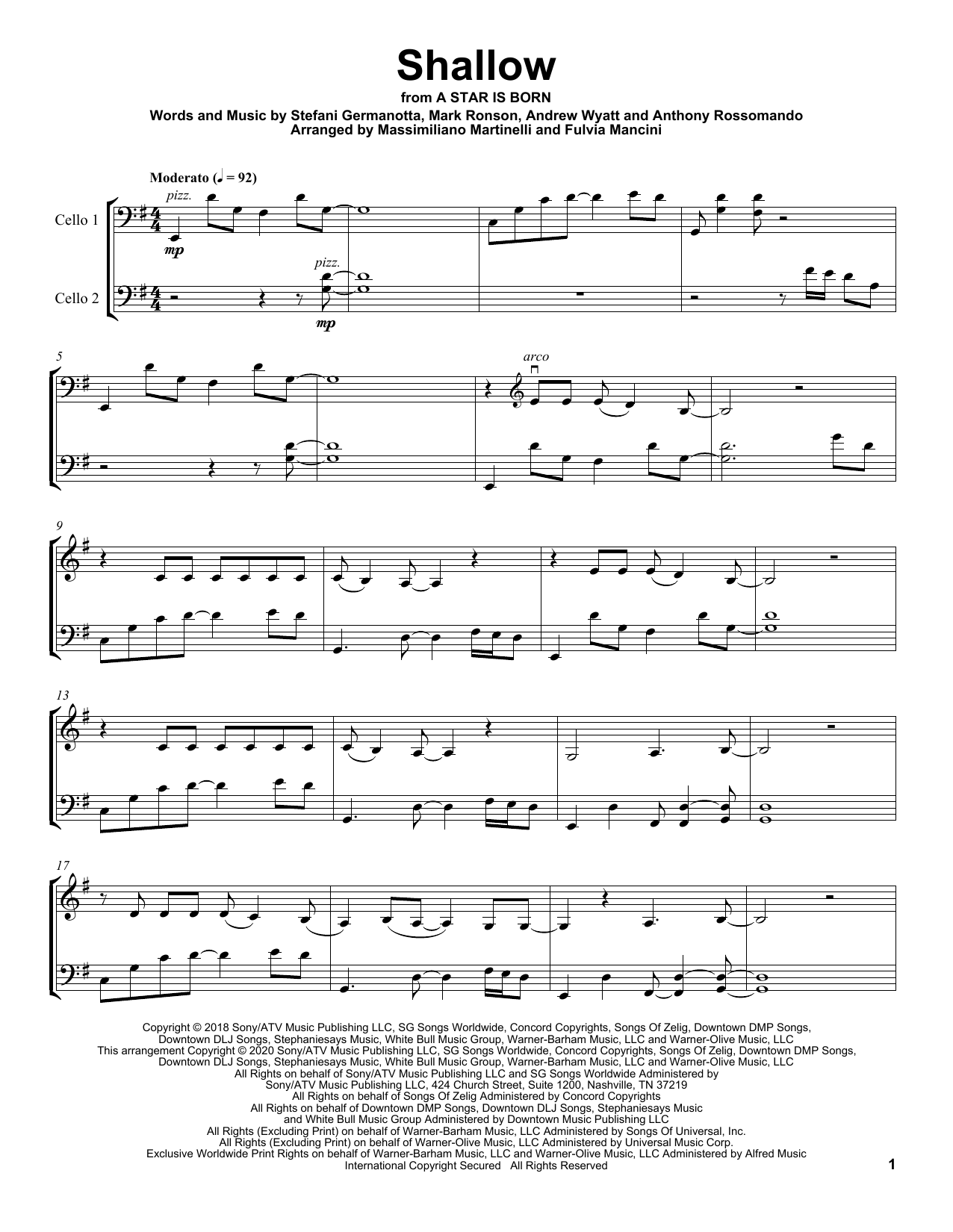 Mr & Mrs Cello Shallow (from A Star Is Born) sheet music notes and chords arranged for Cello Duet