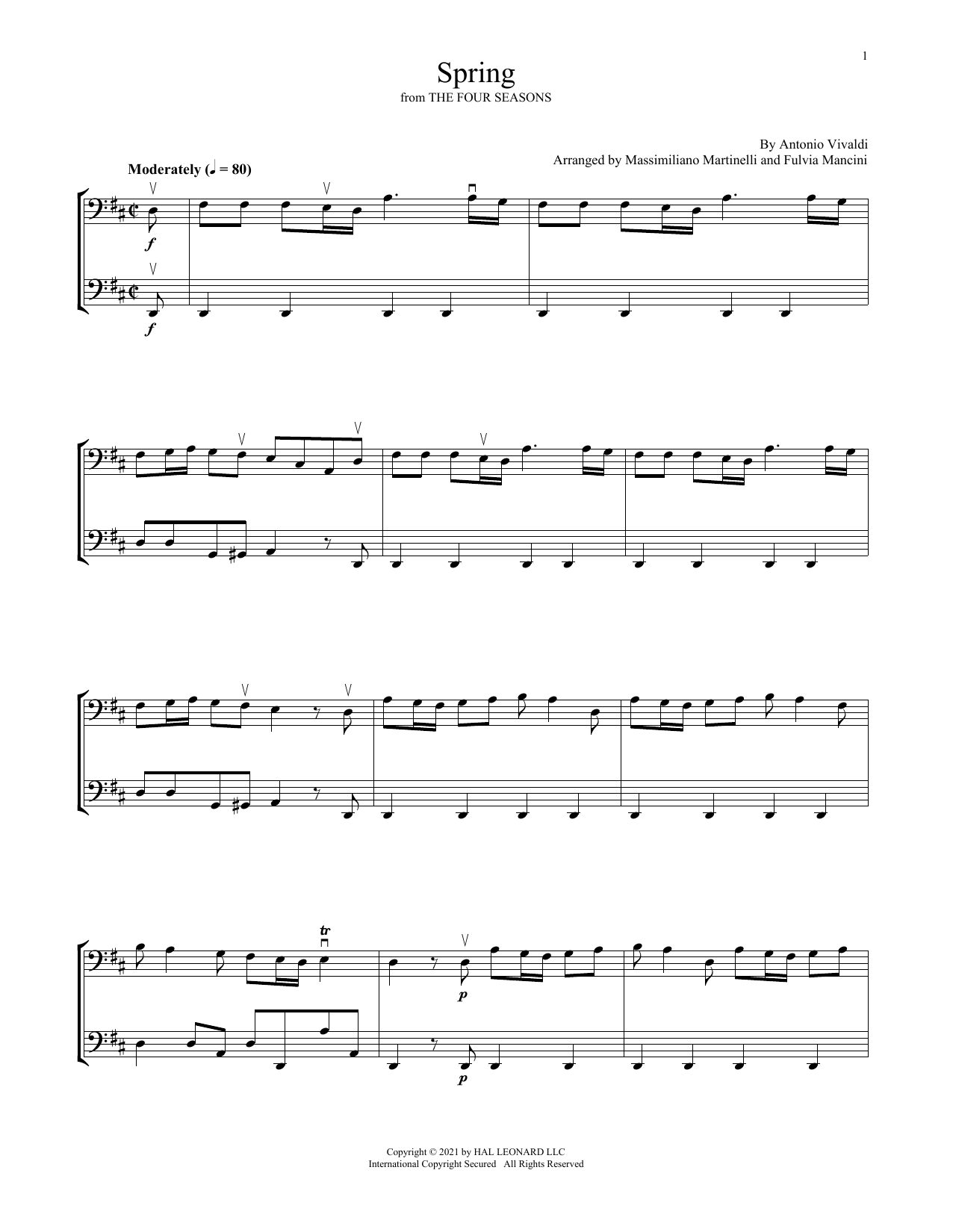 Mr & Mrs Cello Spring (from The Four Seasons) sheet music notes and chords arranged for Cello Duet