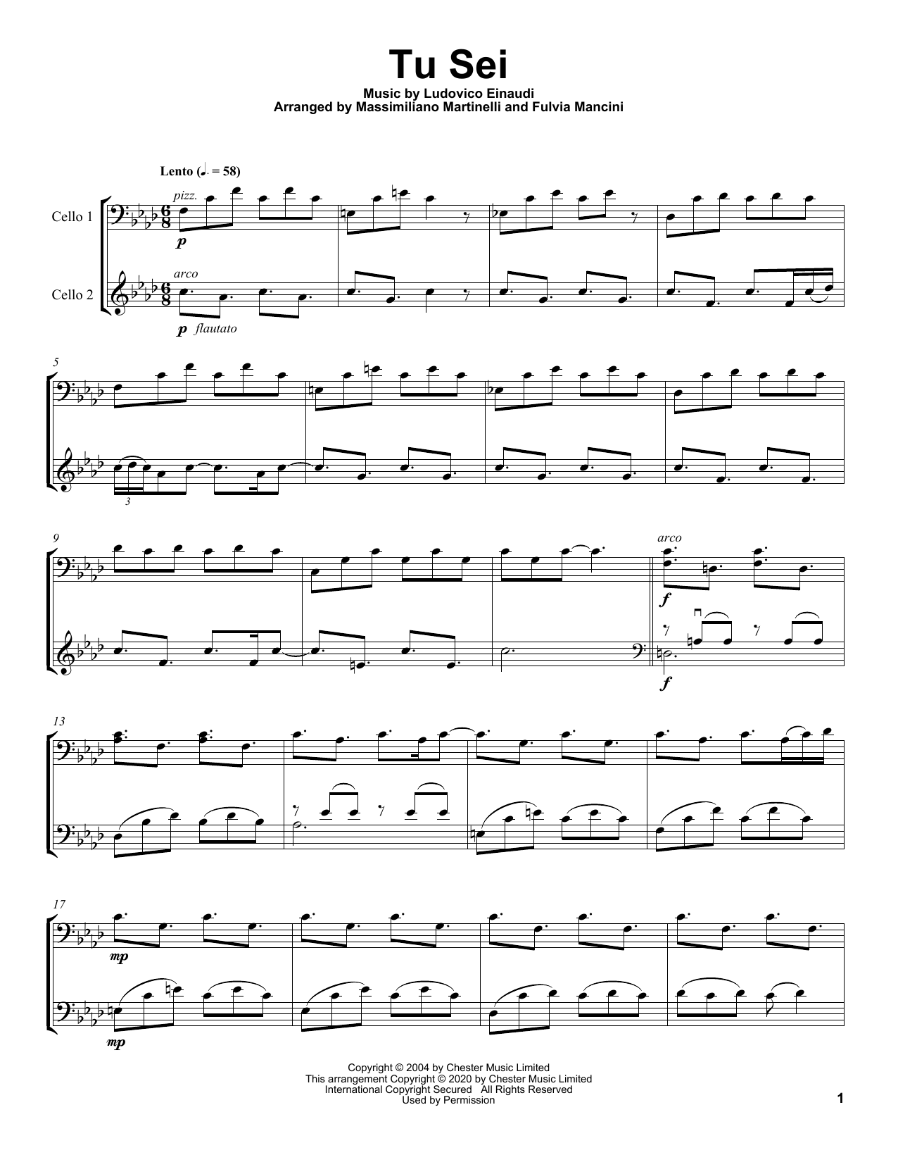 Mr & Mrs Cello Tu Sei sheet music notes and chords arranged for Cello Duet