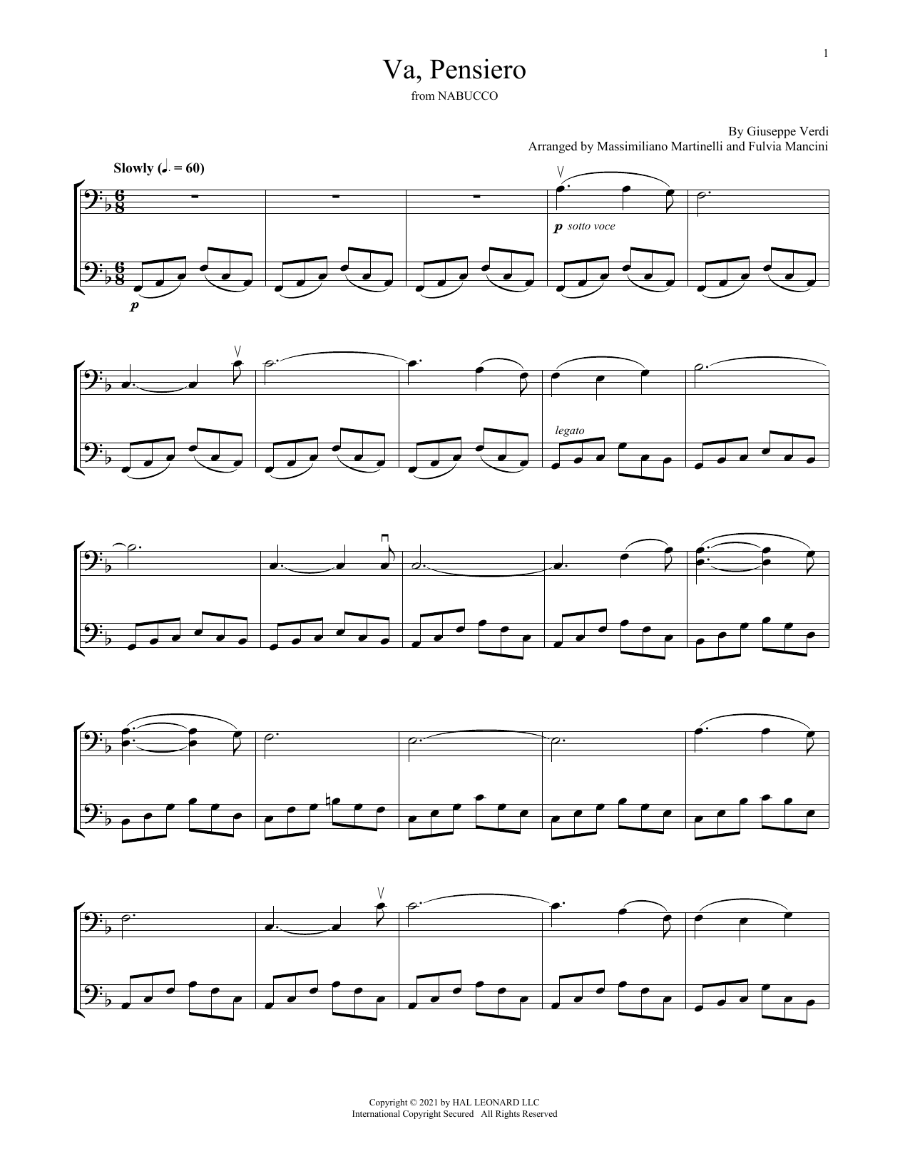 Mr & Mrs Cello Va, Pensiero (from Nabucco) sheet music notes and chords arranged for Cello Duet