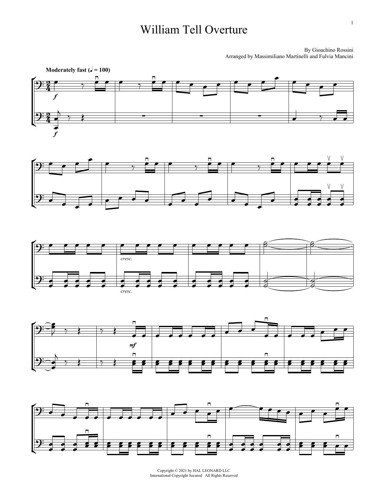Mr & Mrs Cello William Tell Overture sheet music notes and chords arranged for Cello Duet