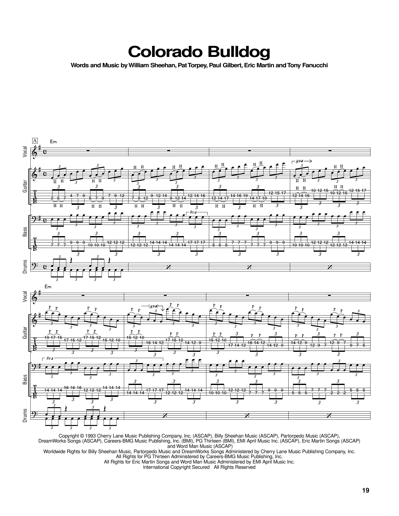 Mr. Big Colorado Bulldog sheet music notes and chords arranged for Bass Guitar Tab