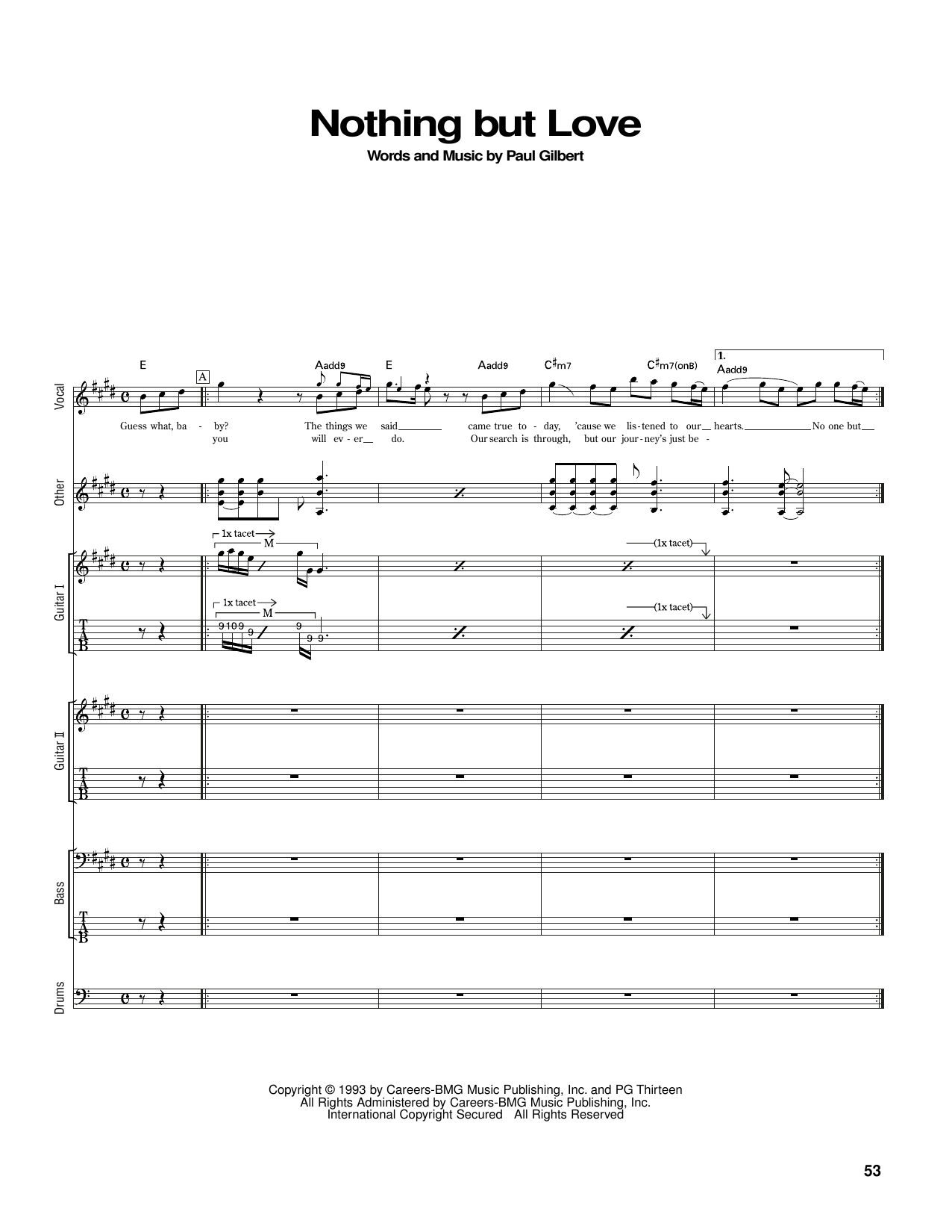 Mr. Big Nothing But Love sheet music notes and chords arranged for Guitar Tab