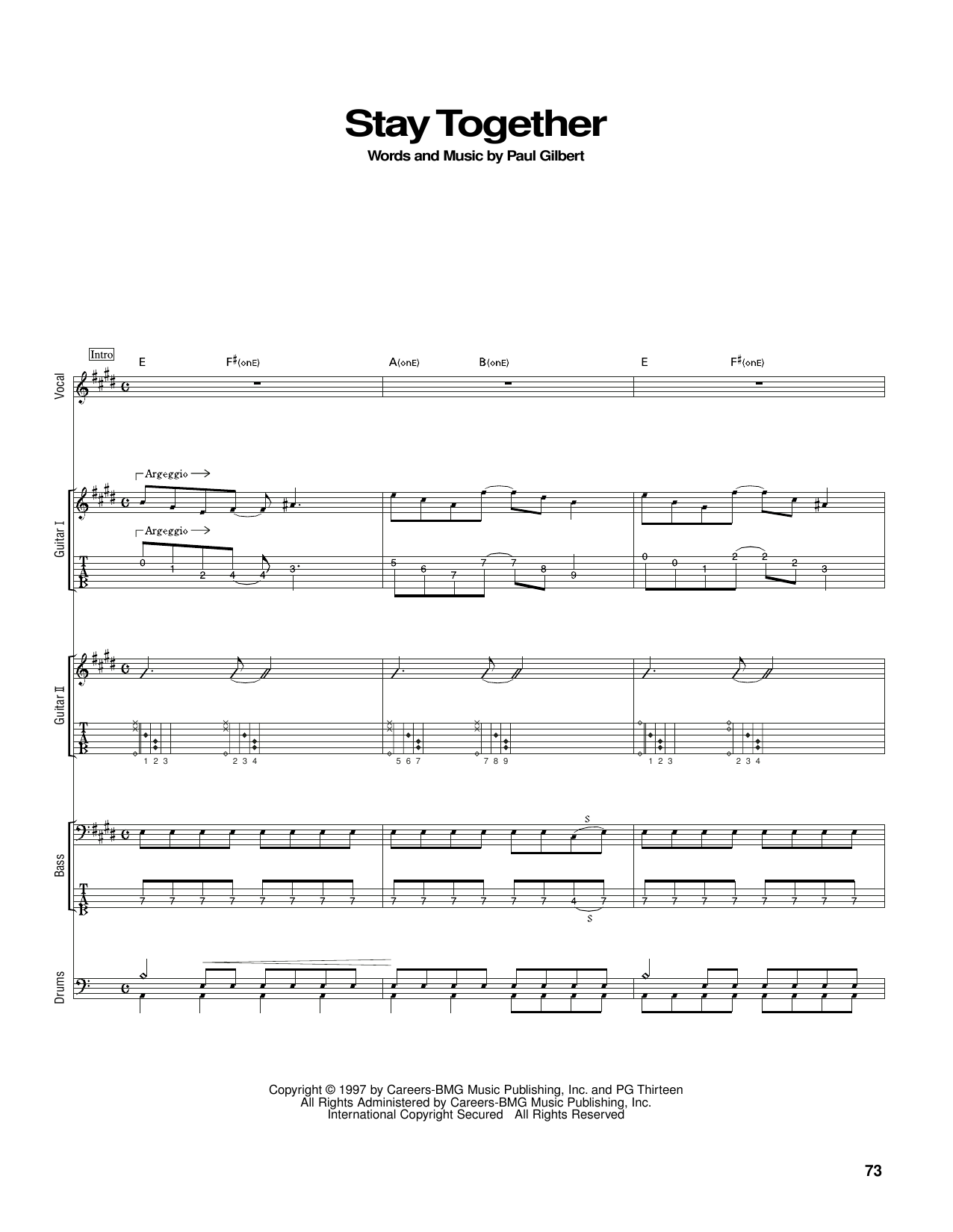 Mr. Big Stay Together sheet music notes and chords arranged for Guitar Tab