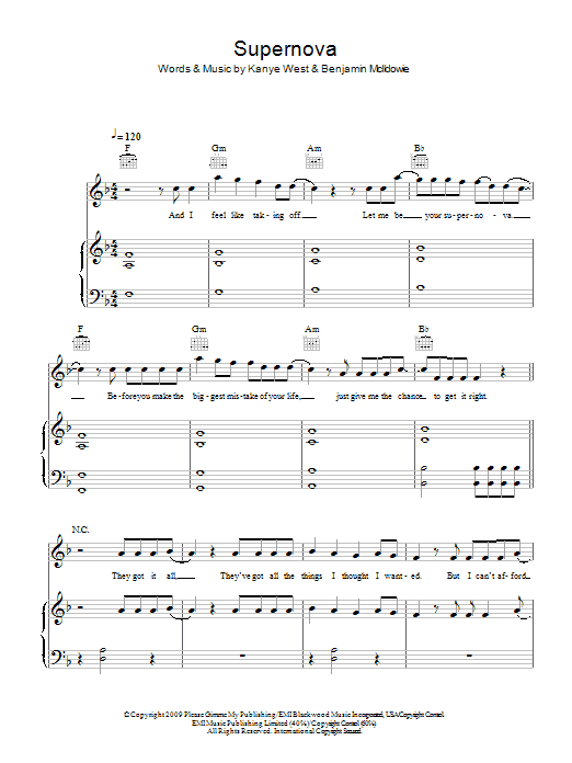 Mr. Hudson featuring Kanye West Supernova sheet music notes and chords arranged for Piano, Vocal & Guitar Chords
