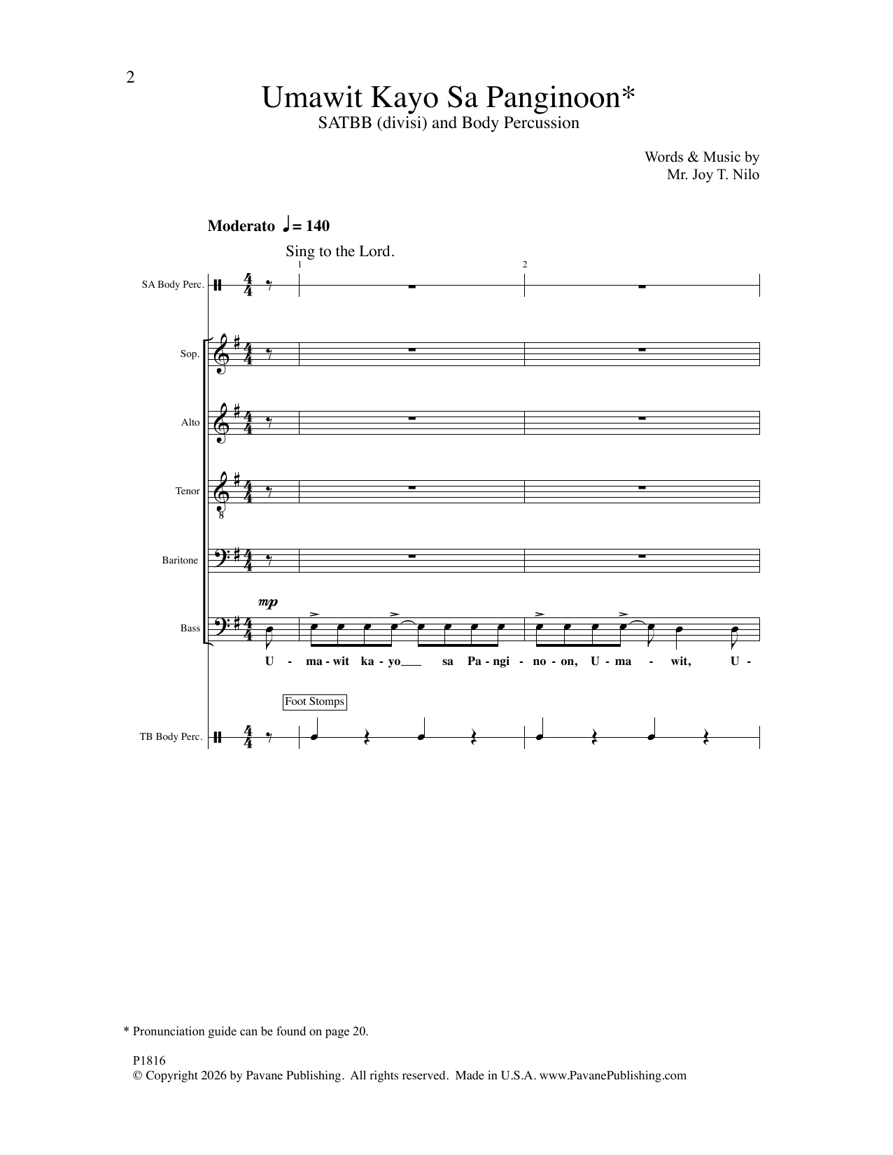 Mr. Joy T. Nilo Umawit Kayo Sa Panginoon sheet music notes and chords arranged for SATB Choir