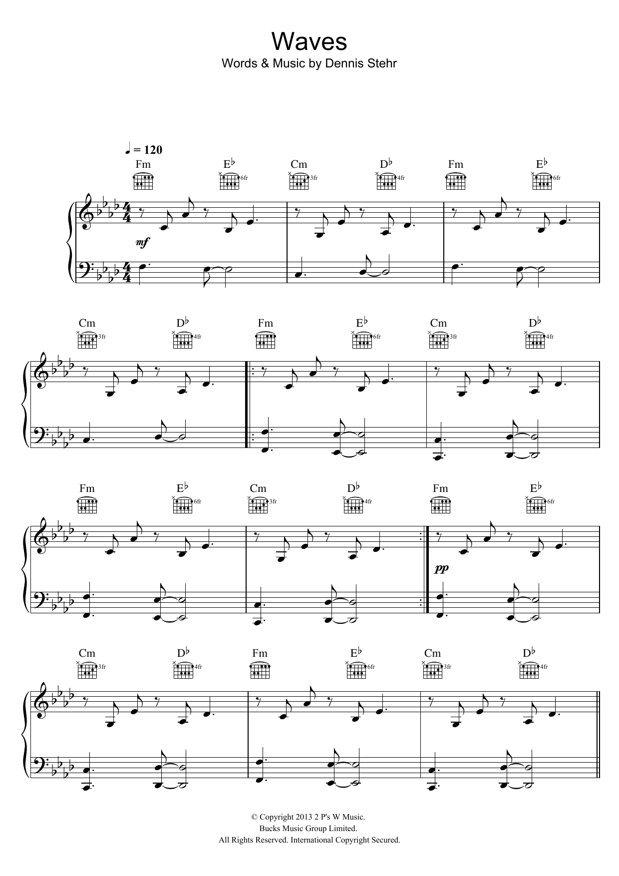 Mr. Probz Waves sheet music notes and chords arranged for Piano, Vocal & Guitar Chords (Right-Hand Melody)