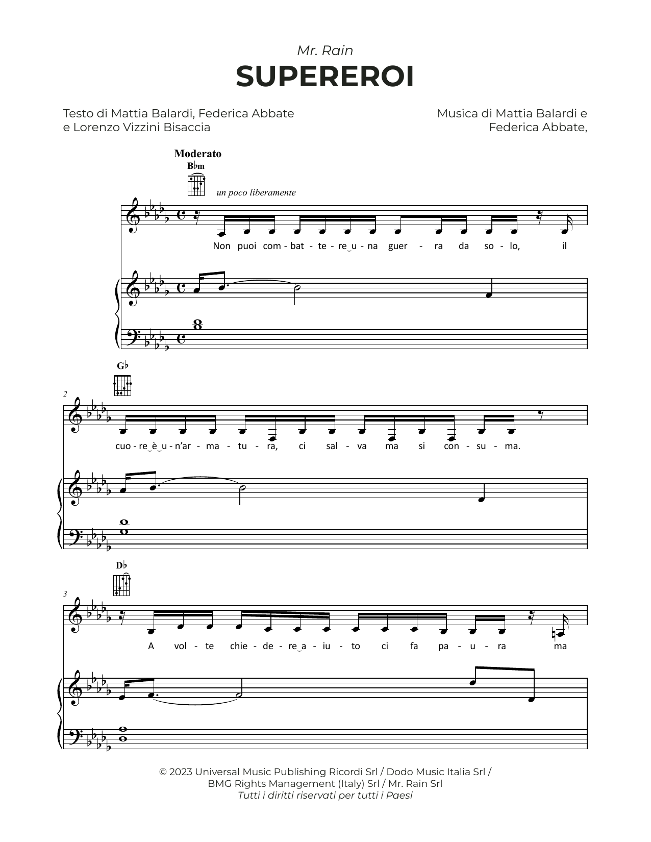 Mr.Rain SUPEREROI sheet music notes and chords arranged for Piano, Vocal & Guitar Chords (Right-Hand Melody)
