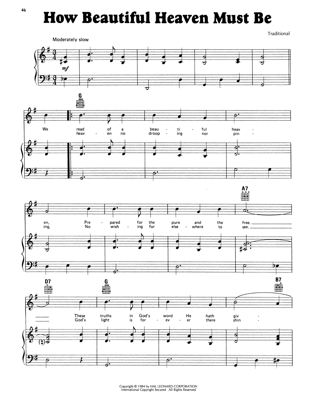 Mrs. A.S. Bridgewater How Beautiful Heaven Must Be sheet music notes and chords arranged for Piano, Vocal & Guitar Chords (Right-Hand Melody)