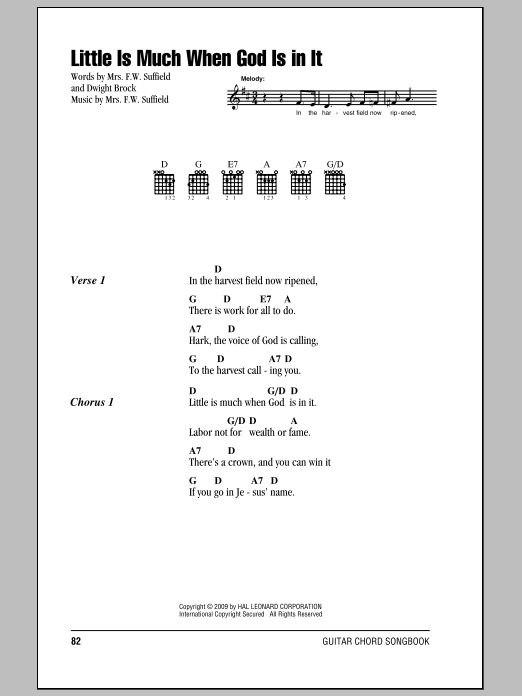 Mrs. F.W. Suffield Little Is Much When God Is In It sheet music notes and chords arranged for Guitar Chords/Lyrics