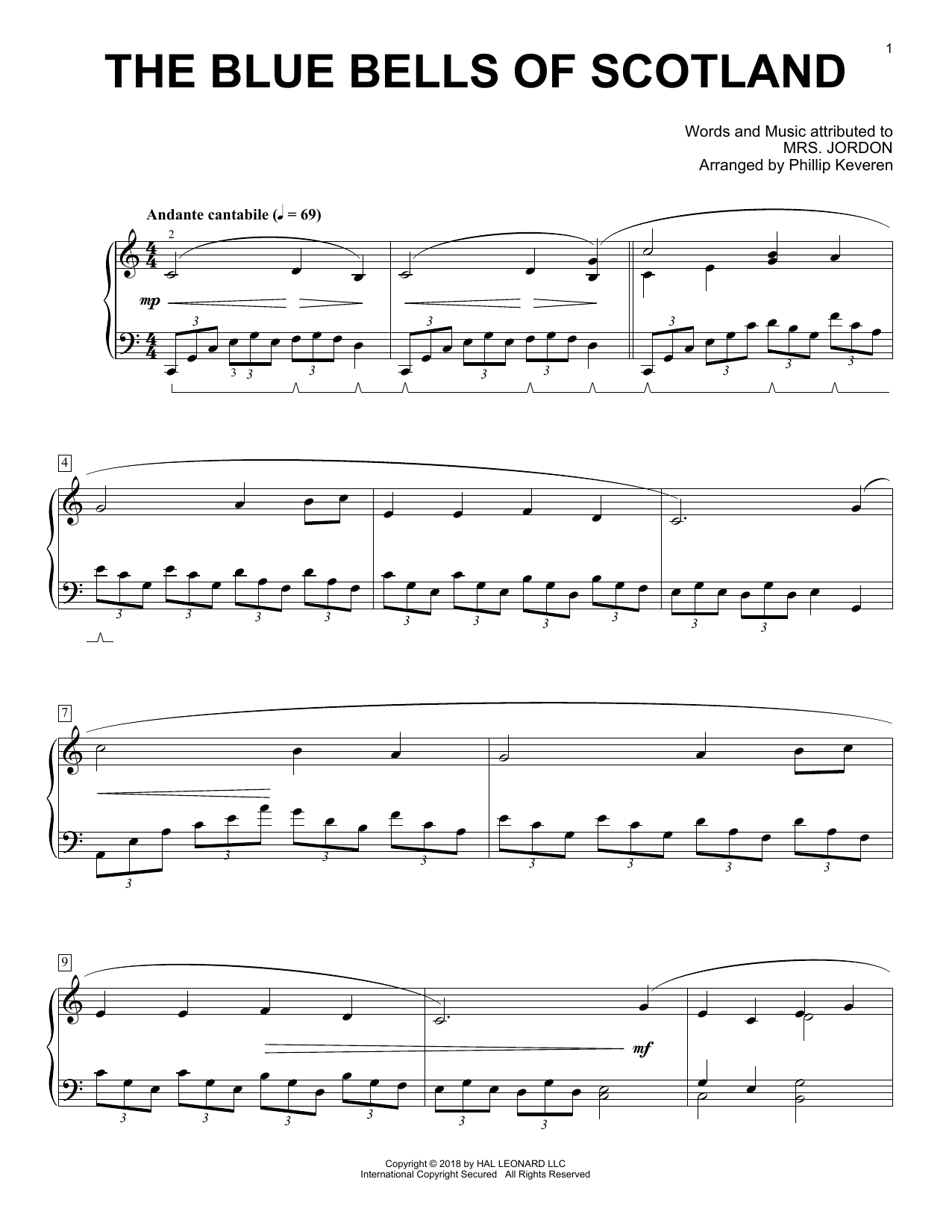 Mrs. Jordon, c. 1800 The Blue Bells Of Scotland [Classical version] (arr. Phillip Keveren) sheet music notes and chords arranged for Piano Solo