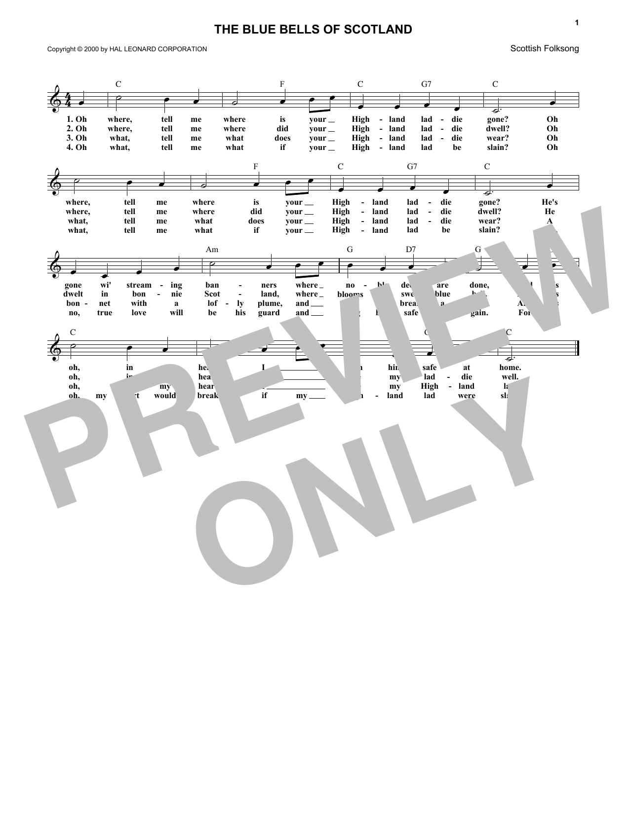 Traditional The Bluebells Of Scotland sheet music notes and chords arranged for Lead Sheet / Fake Book