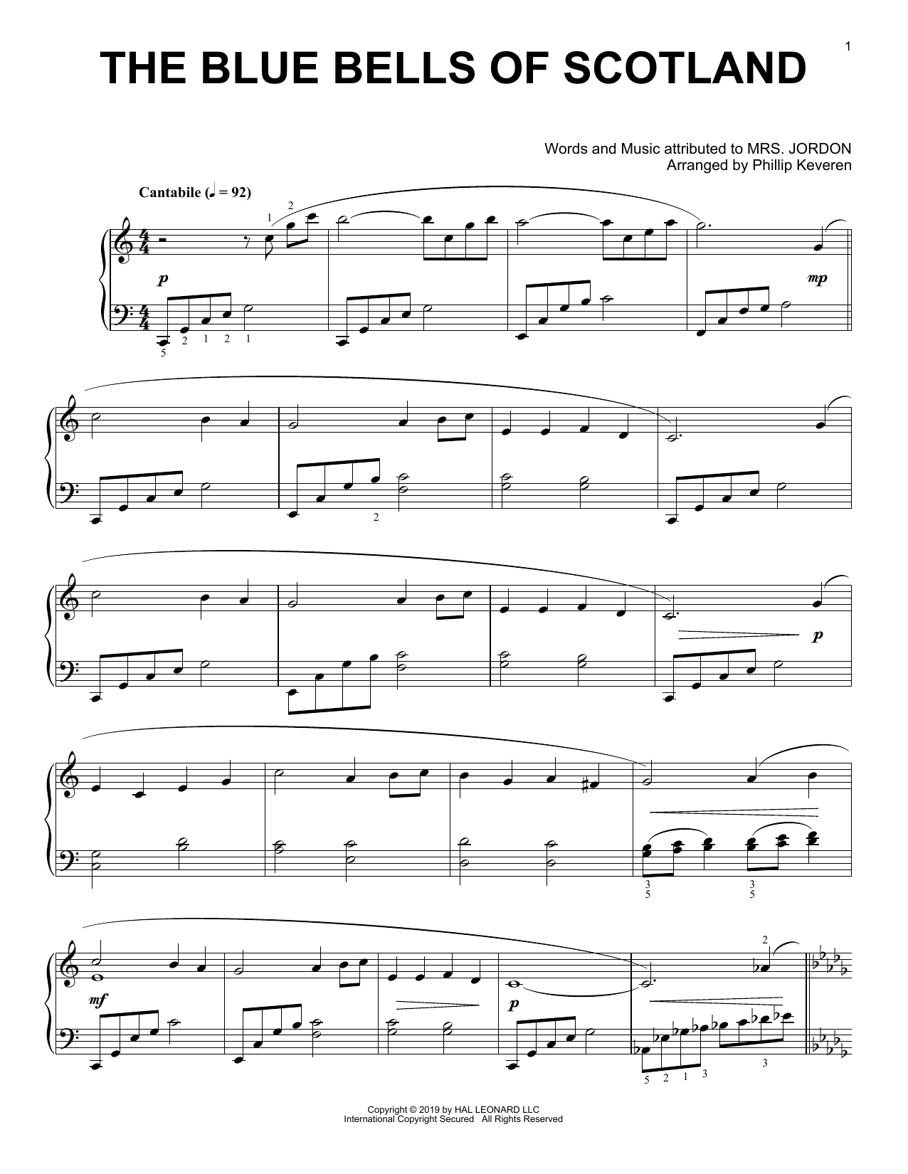 Mrs. Jordon The Blue Bells Of Scotland (arr. Phillip Keveren) sheet music notes and chords arranged for Piano Solo