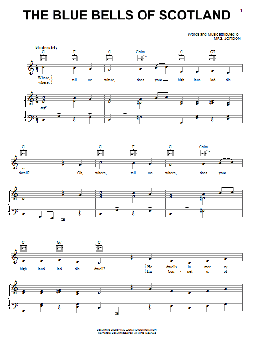 Traditional The Bluebells Of Scotland sheet music notes and chords arranged for Guitar Chords/Lyrics