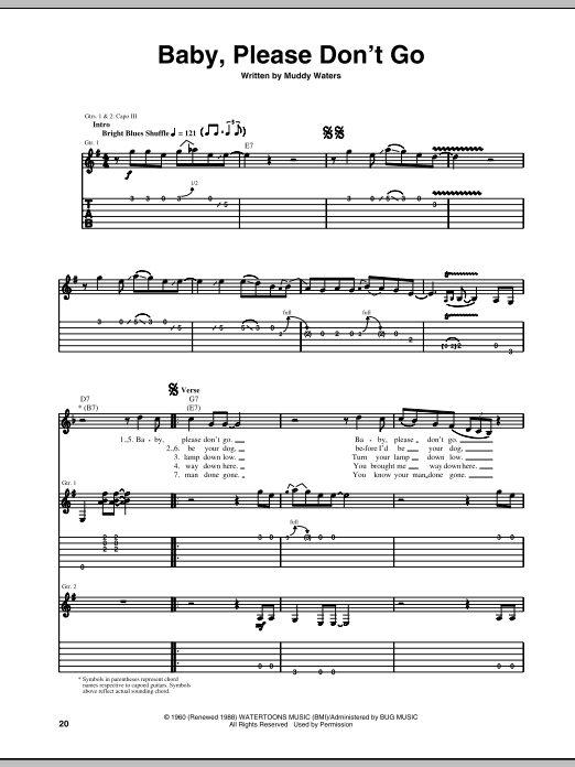 Muddy Waters Baby Please Don't Go sheet music notes and chords arranged for Solo Guitar
