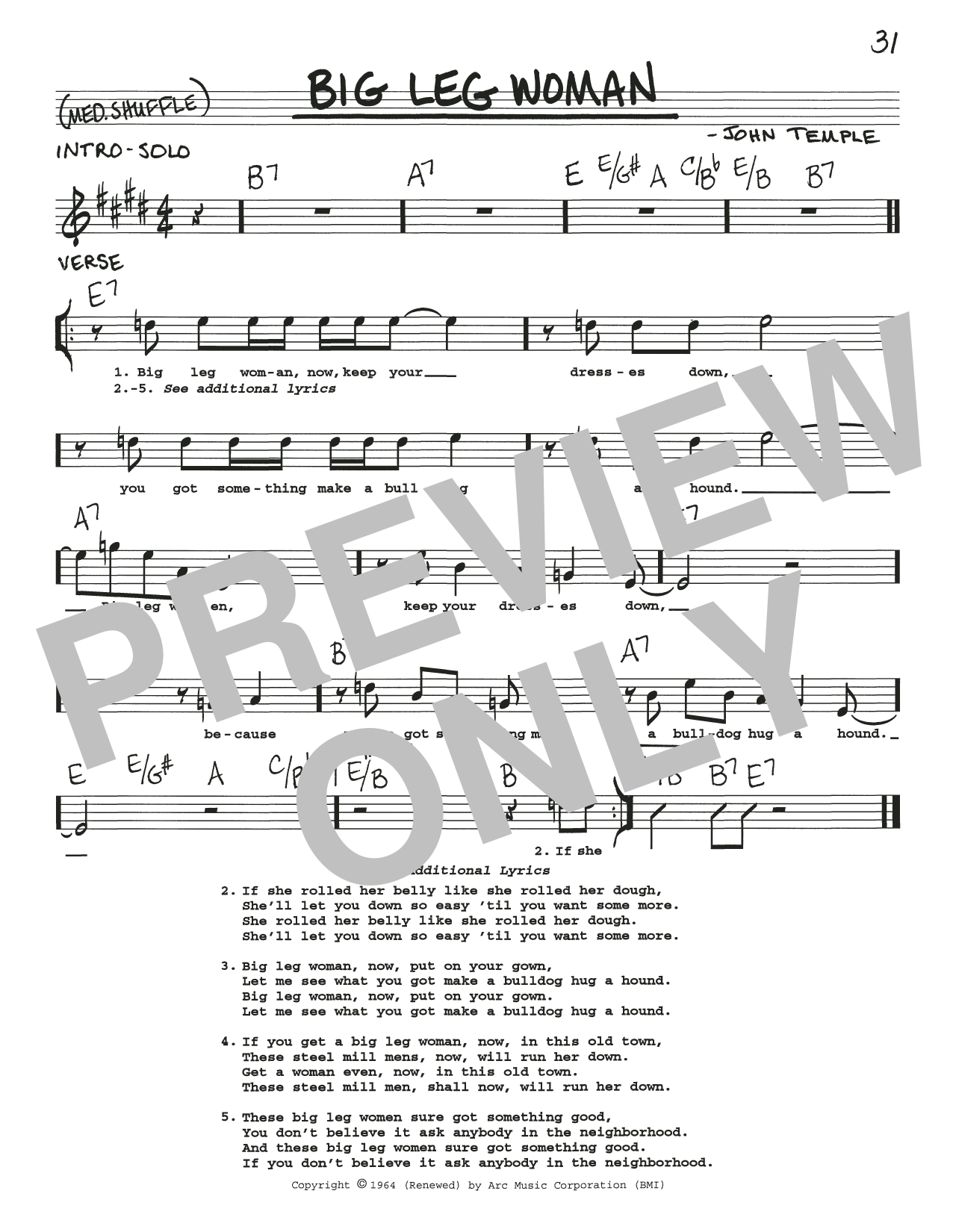 Muddy Waters Big Leg Woman sheet music notes and chords arranged for Real Book – Melody, Lyrics & Chords