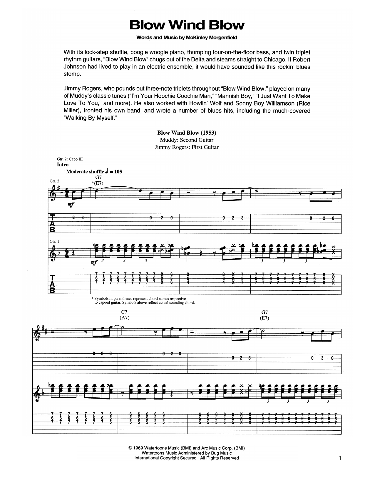 Muddy Waters Blow, Wind, Blow sheet music notes and chords arranged for Guitar Tab
