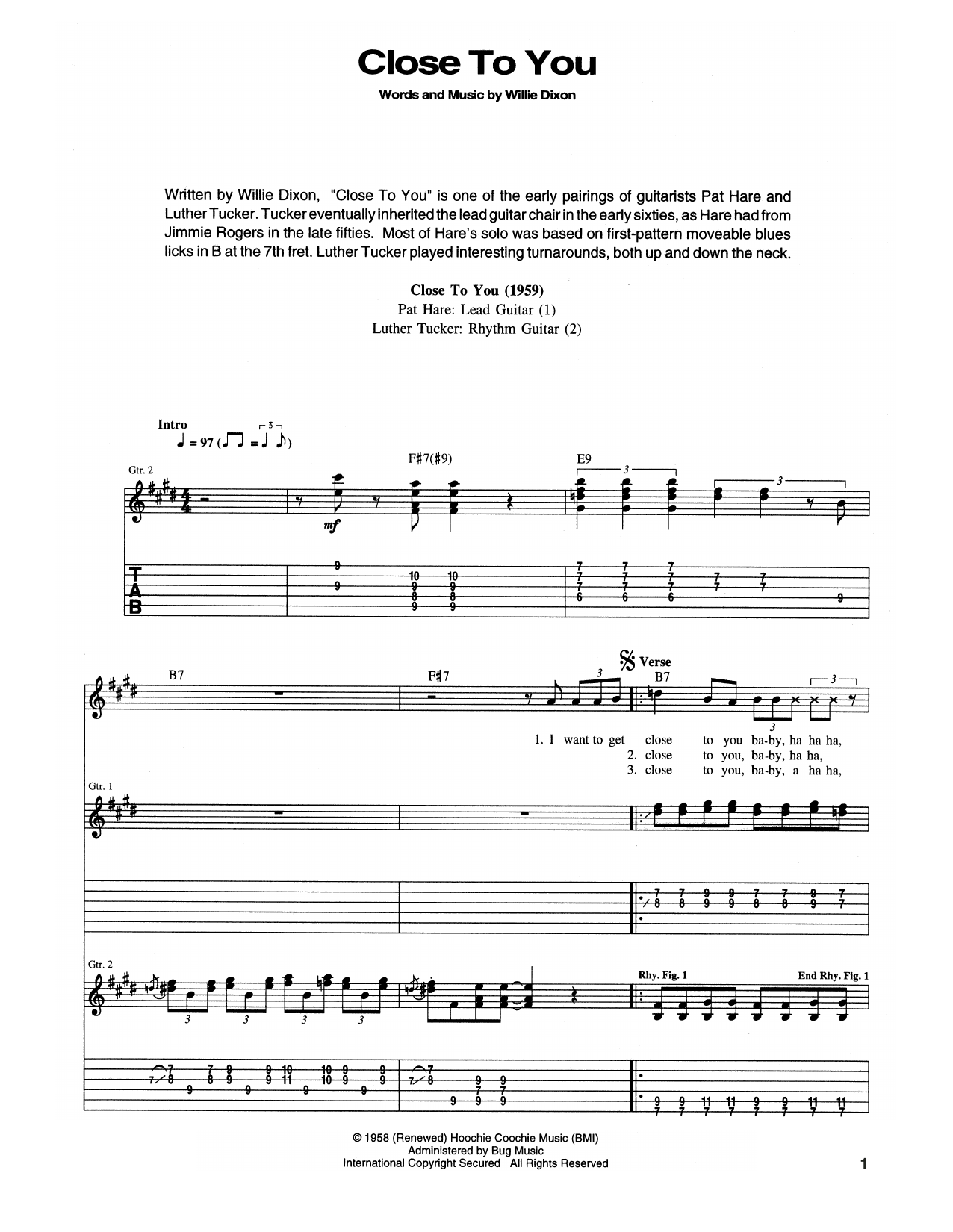 Muddy Waters Close To You (I Wanna Get) sheet music notes and chords arranged for Guitar Tab