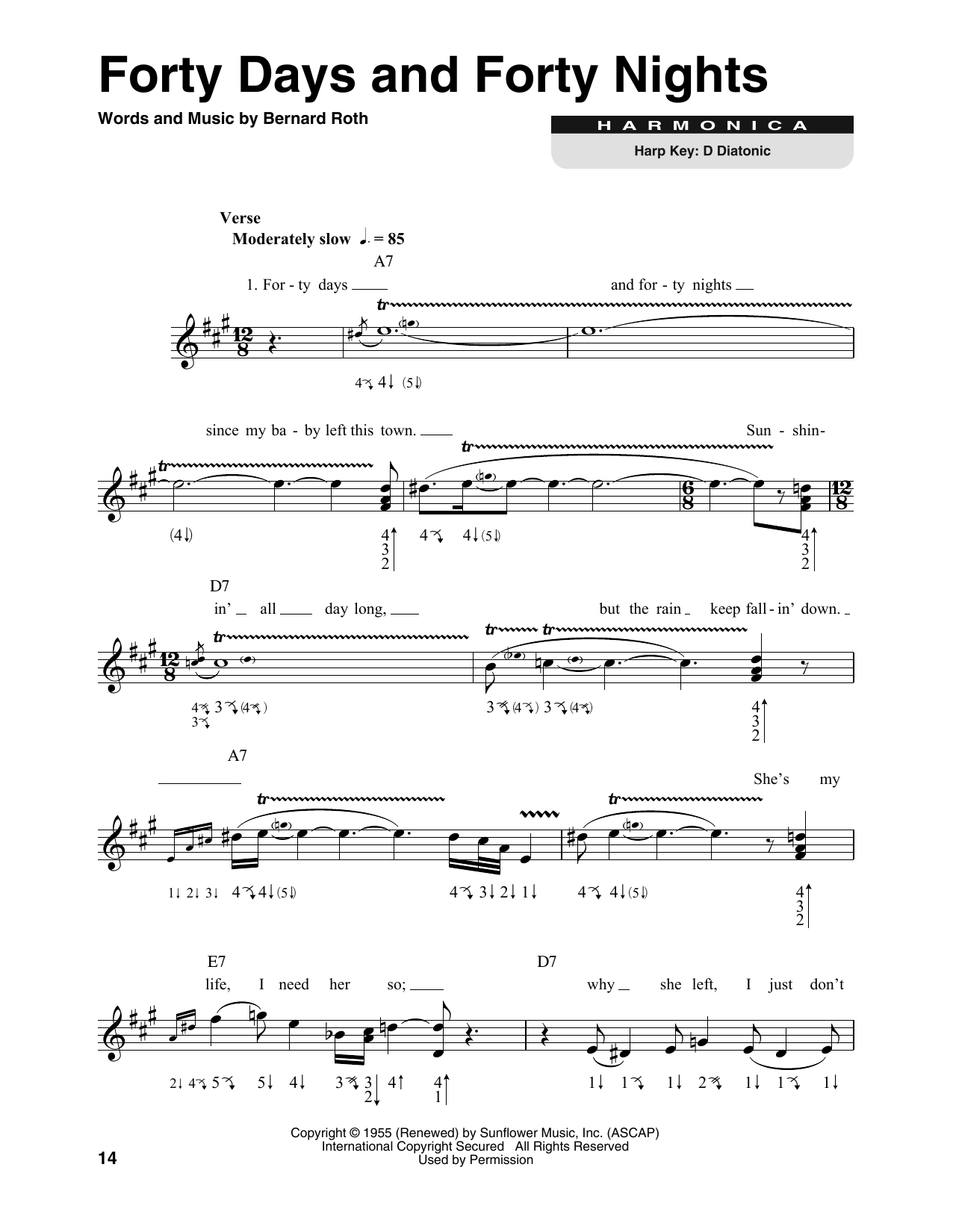 Muddy Waters Forty Days And Forty Nights sheet music notes and chords arranged for Harmonica