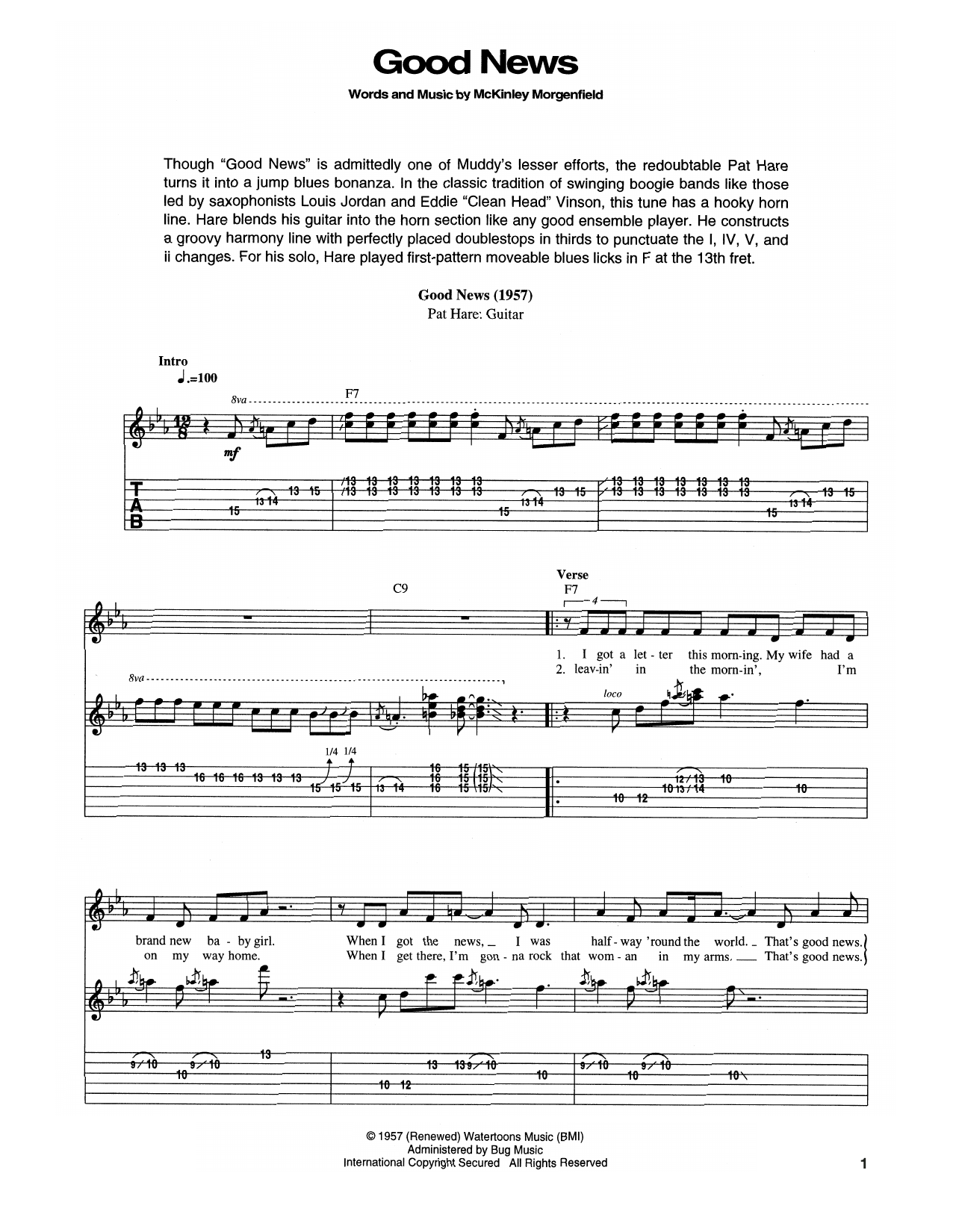Muddy Waters Good News sheet music notes and chords arranged for Guitar Tab