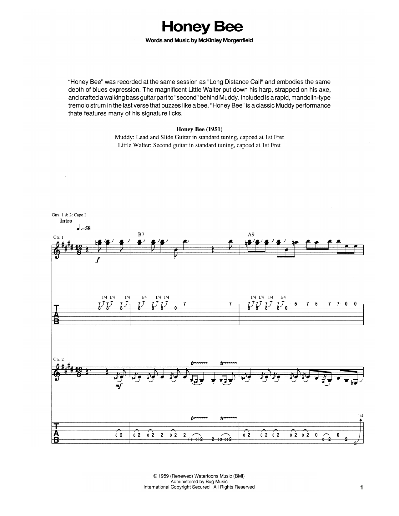 Muddy Waters Honey Bee sheet music notes and chords arranged for Real Book – Melody, Lyrics & Chords