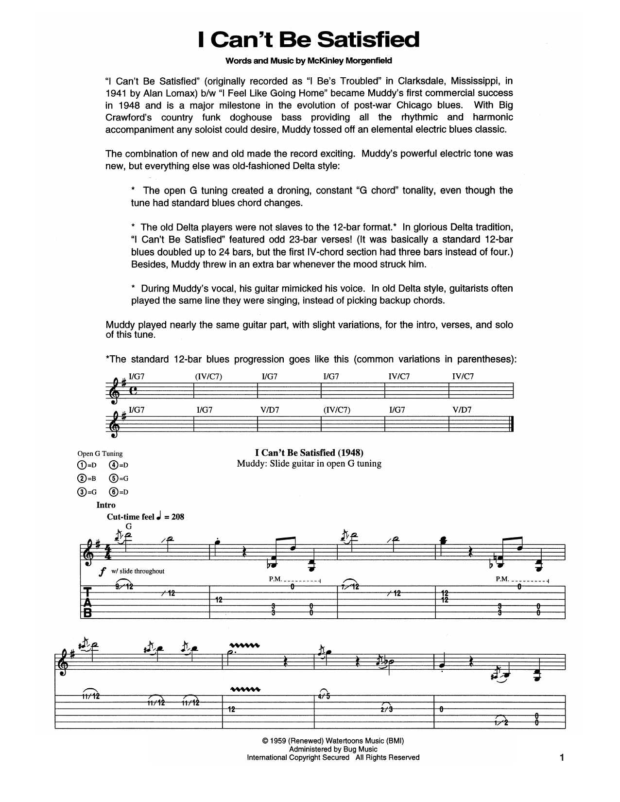 Muddy Waters I Can't Be Satisfied sheet music notes and chords arranged for Very Easy Piano