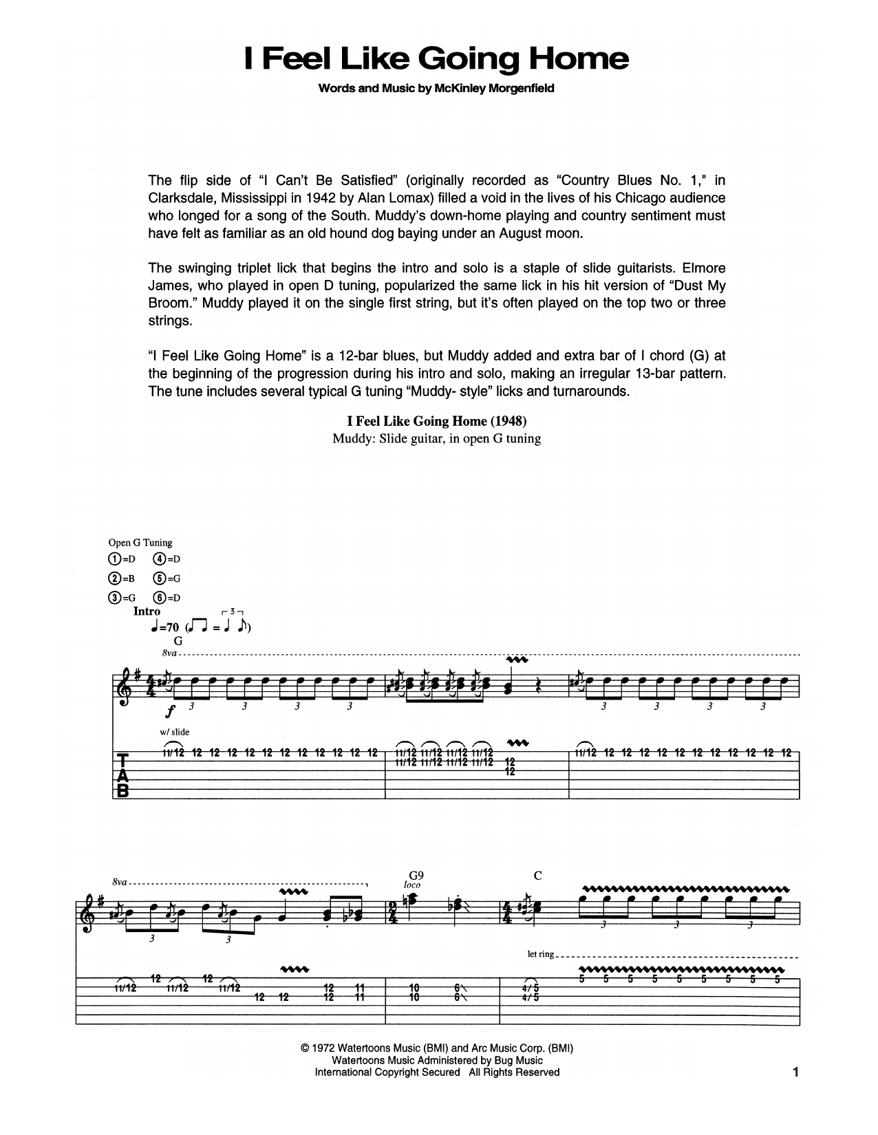 Muddy Waters I Feel Like Going Home sheet music notes and chords arranged for Guitar Tab