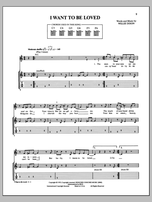 Muddy Waters I Want To Be Loved sheet music notes and chords arranged for Guitar Tab
