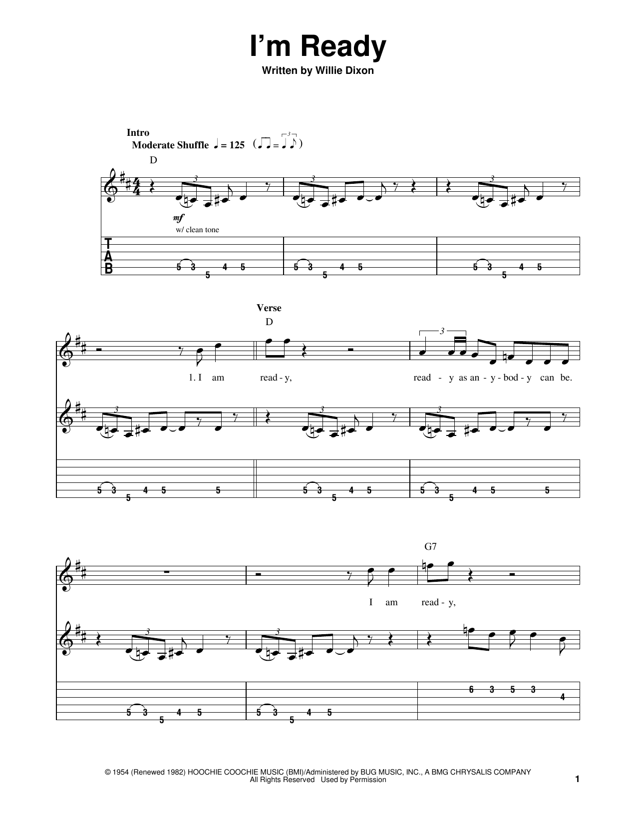 Muddy Waters I'm Ready sheet music notes and chords arranged for Guitar Tab