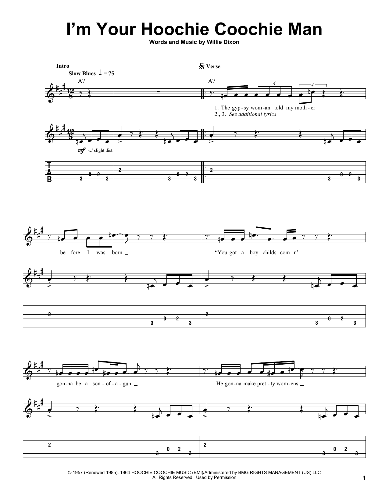 Muddy Waters I'm Your Hoochie Coochie Man sheet music notes and chords arranged for Easy Bass Tab