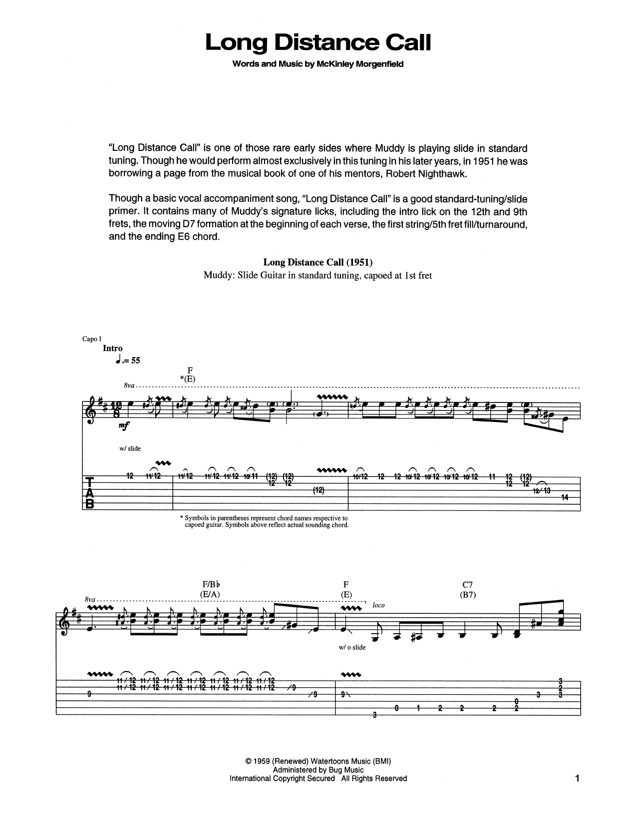 Muddy Waters Long Distance Call sheet music notes and chords arranged for Real Book – Melody, Lyrics & Chords