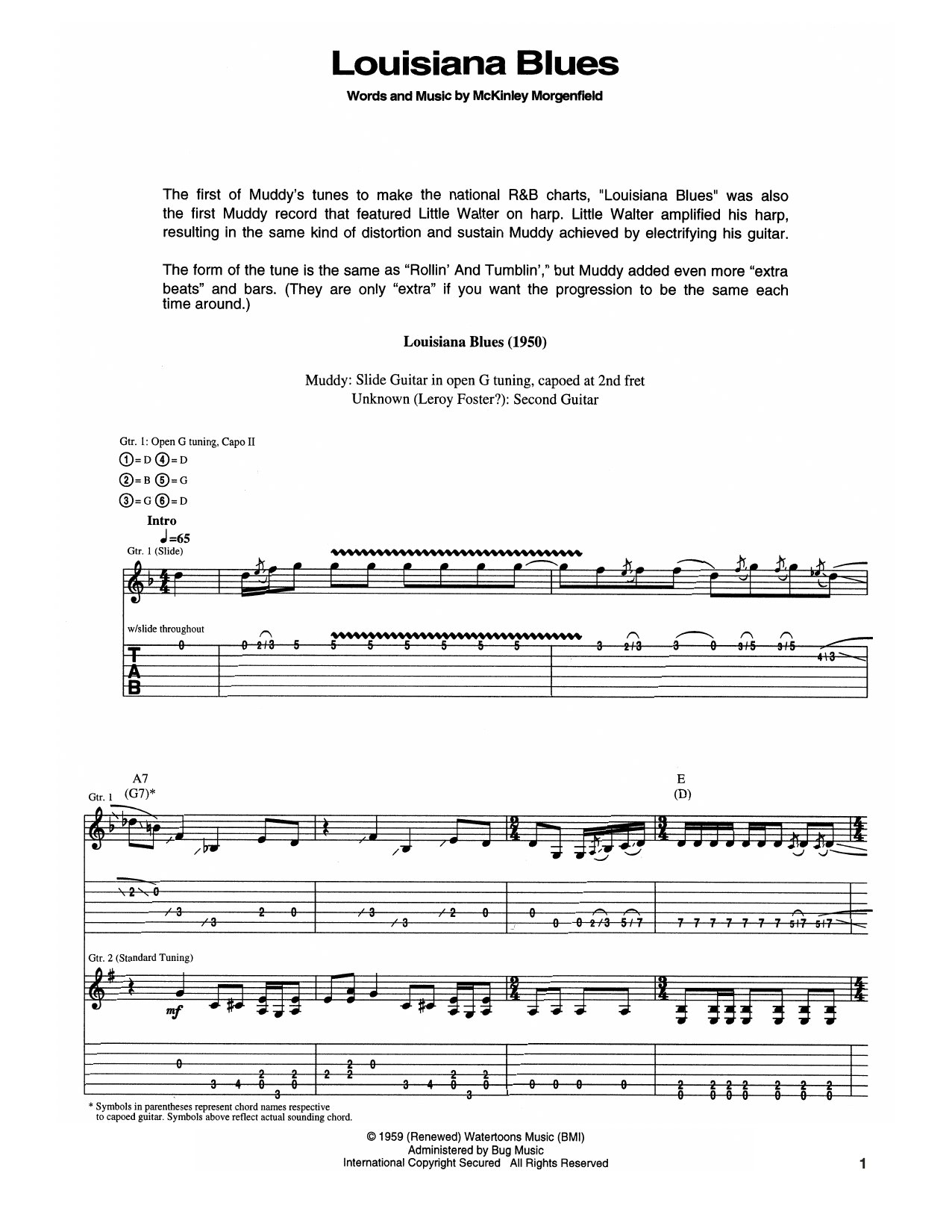 Muddy Waters Louisiana Blues sheet music notes and chords arranged for Real Book – Melody, Lyrics & Chords