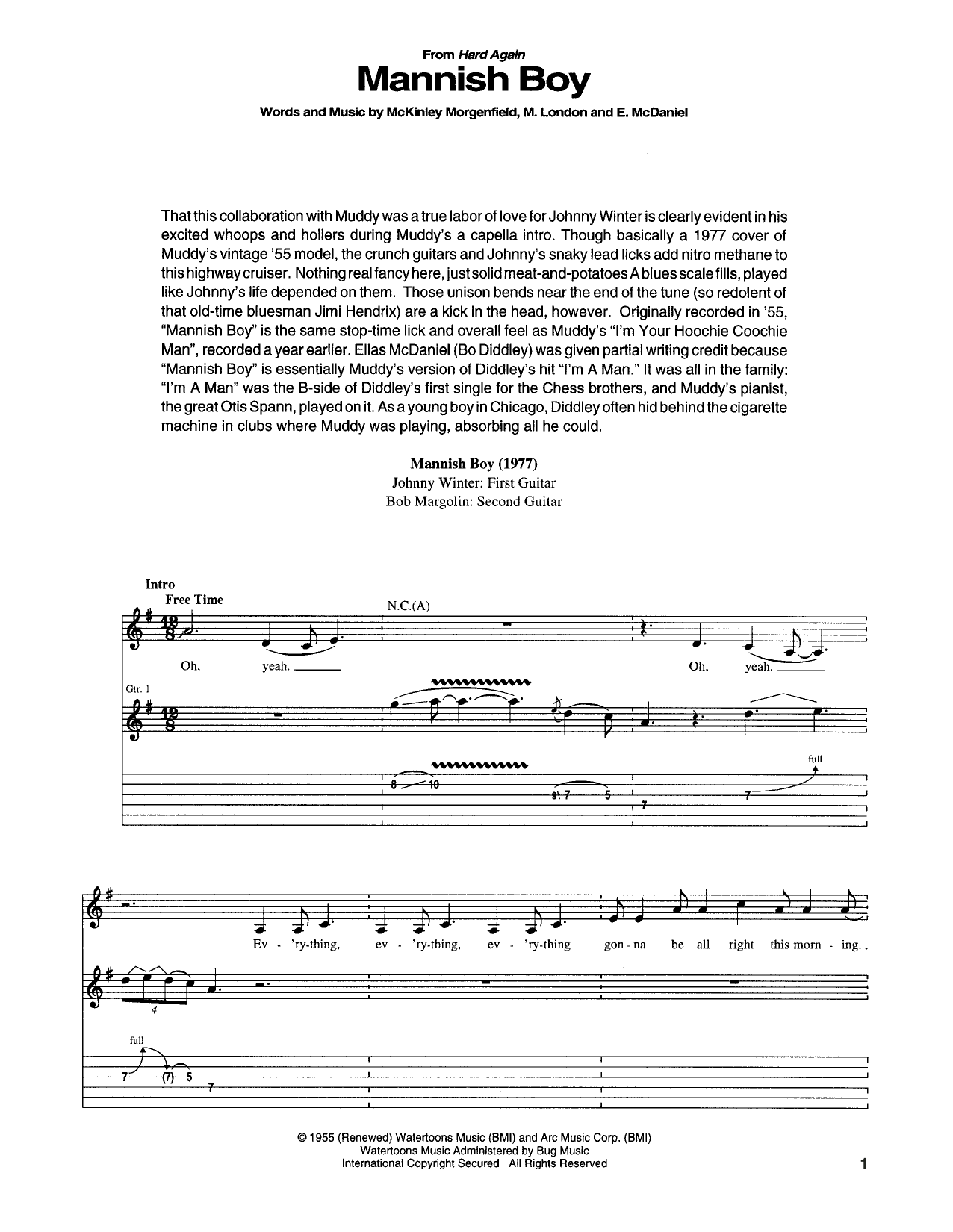Muddy Waters Mannish Boy sheet music notes and chords arranged for Real Book – Melody, Lyrics & Chords