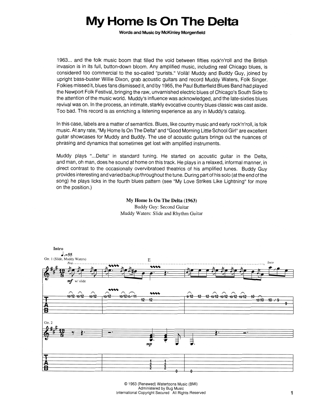 Muddy Waters My Home Is On The Delta sheet music notes and chords arranged for Guitar Tab